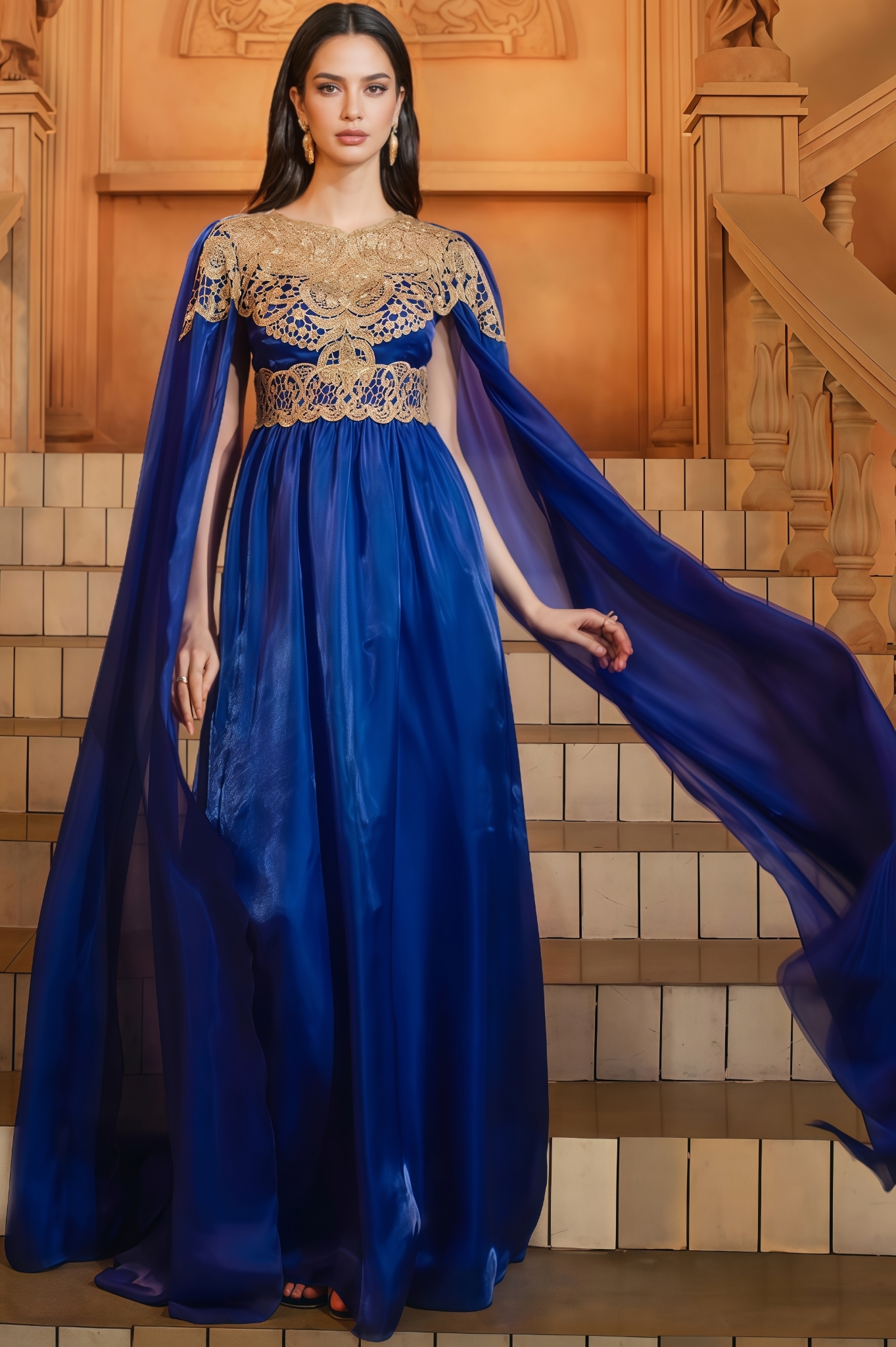 Joren Blue Long Sleeve Round Neck Maxi Dress