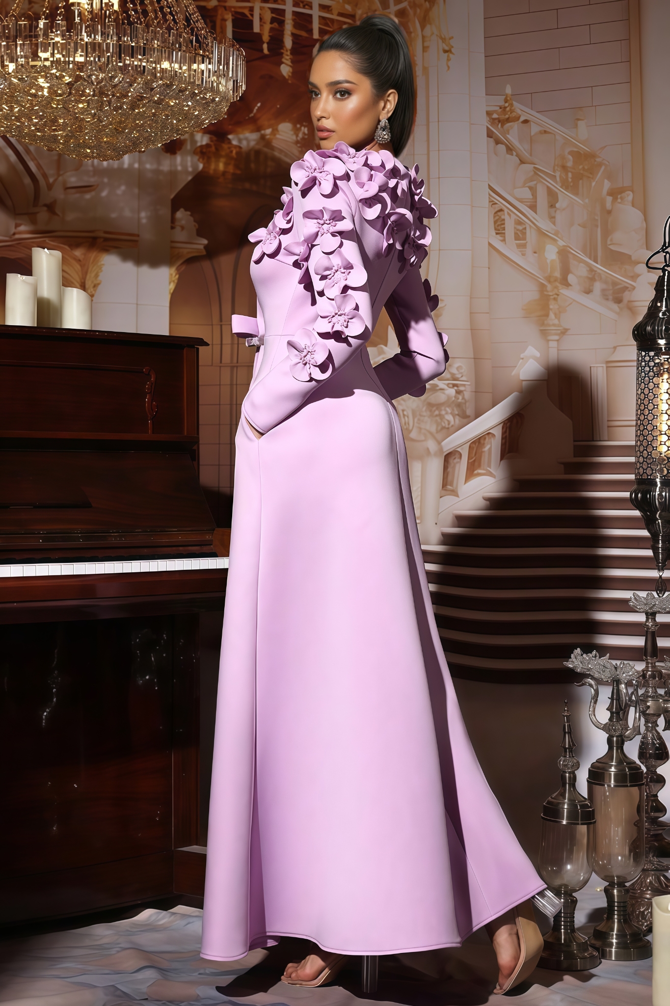 Colia Purple 3D Floral Maxi Dress