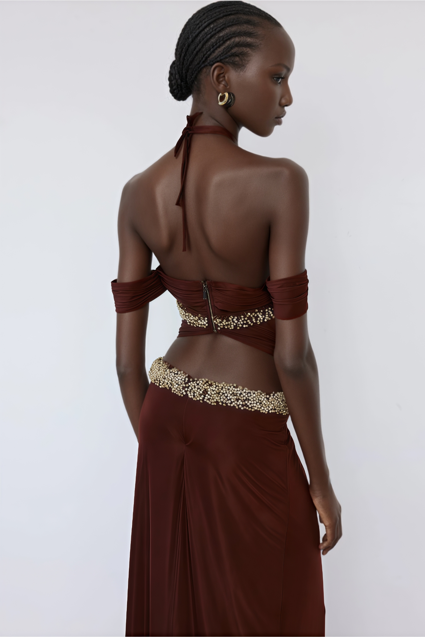 Colitn Red Rhinestone Sleeveless Maxi Dress