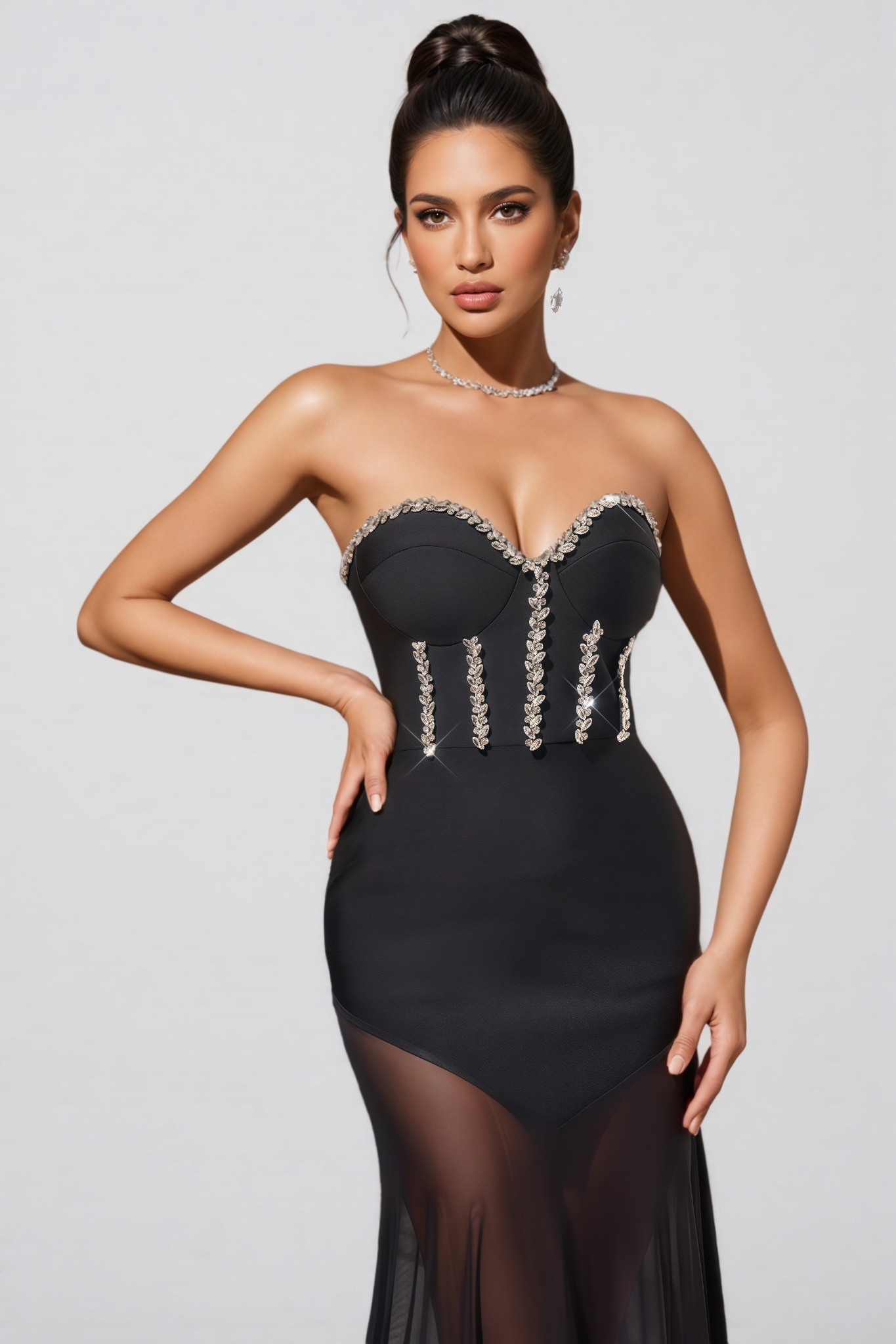 Berlin Rhinestone Mesh Bandage Maxi Dress