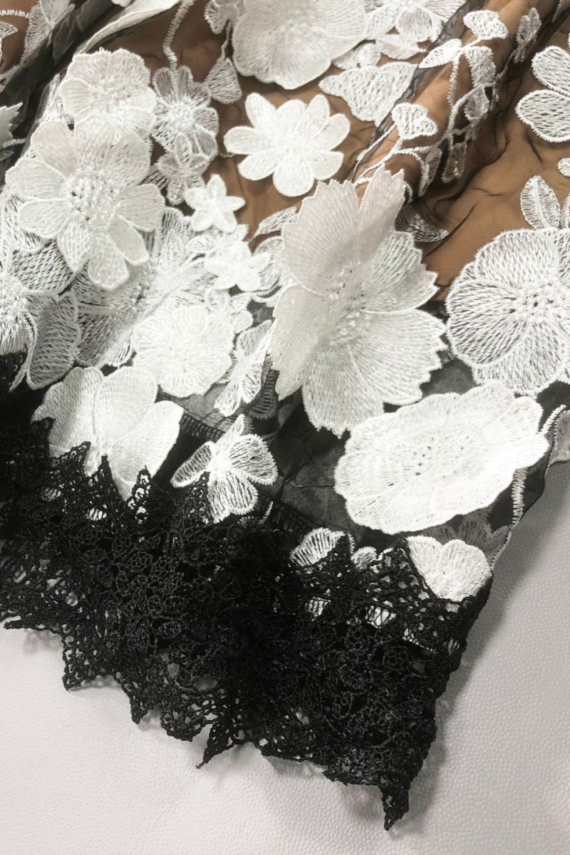 Noricd Black 3D Floral Open Back Maxi Dress