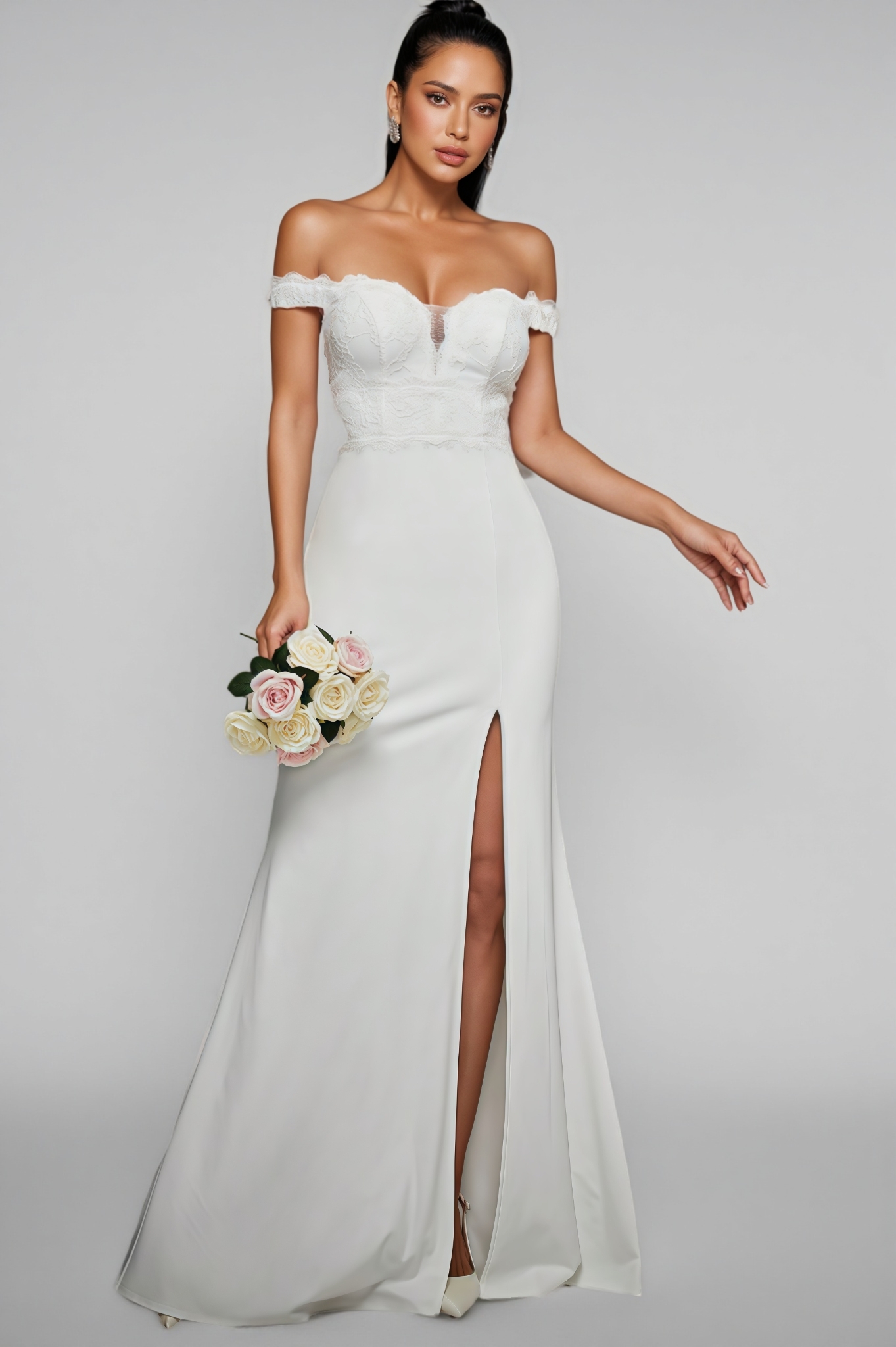 Mira White One Shoulder Split Maxi Dress