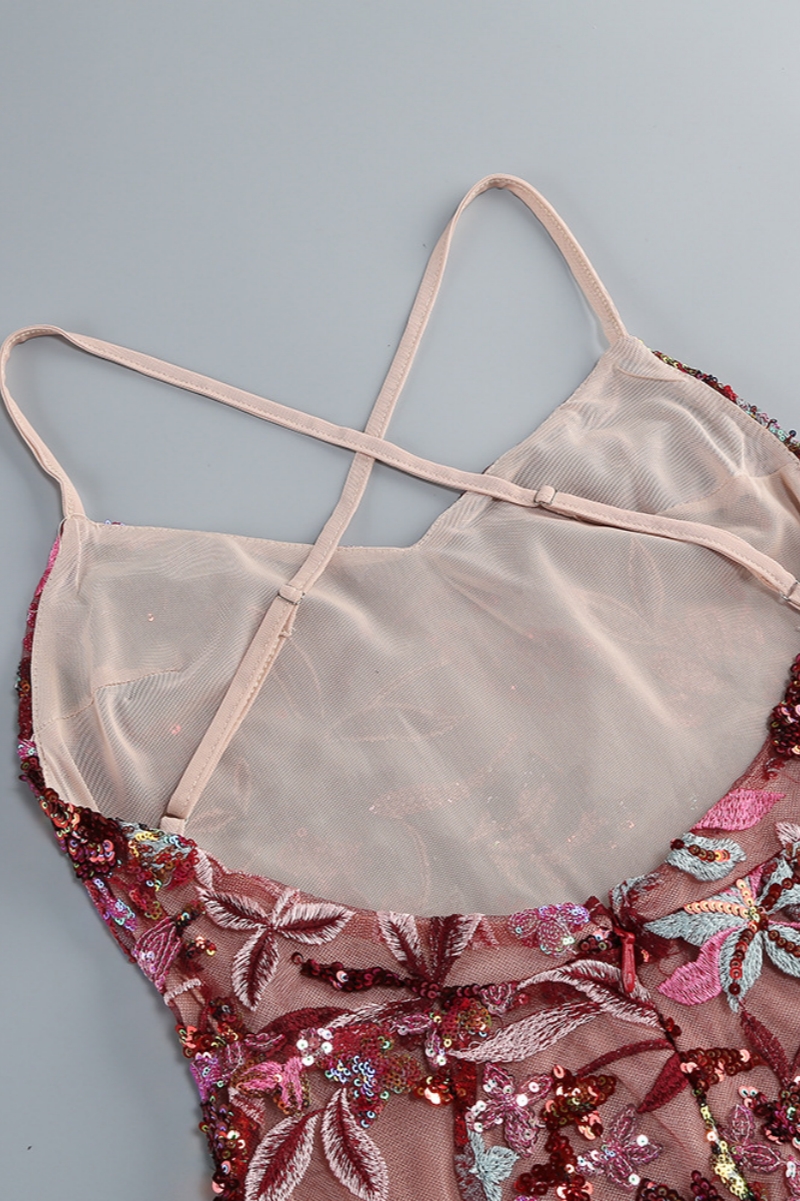 Tovitk Pink Strapless Mesh Sequin Mini Dress