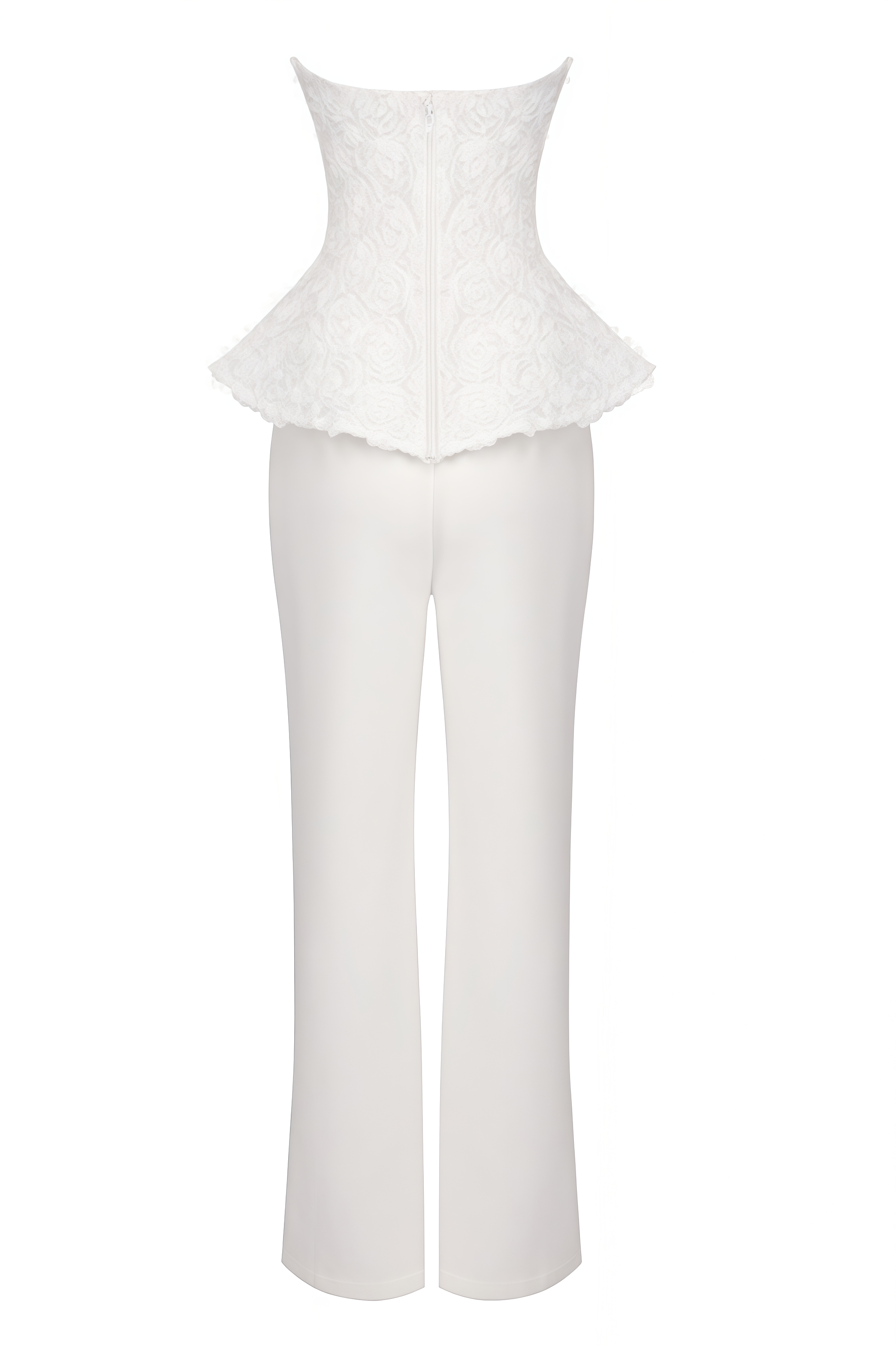 Cathia White Strapless 3D Floral Top Pants Set