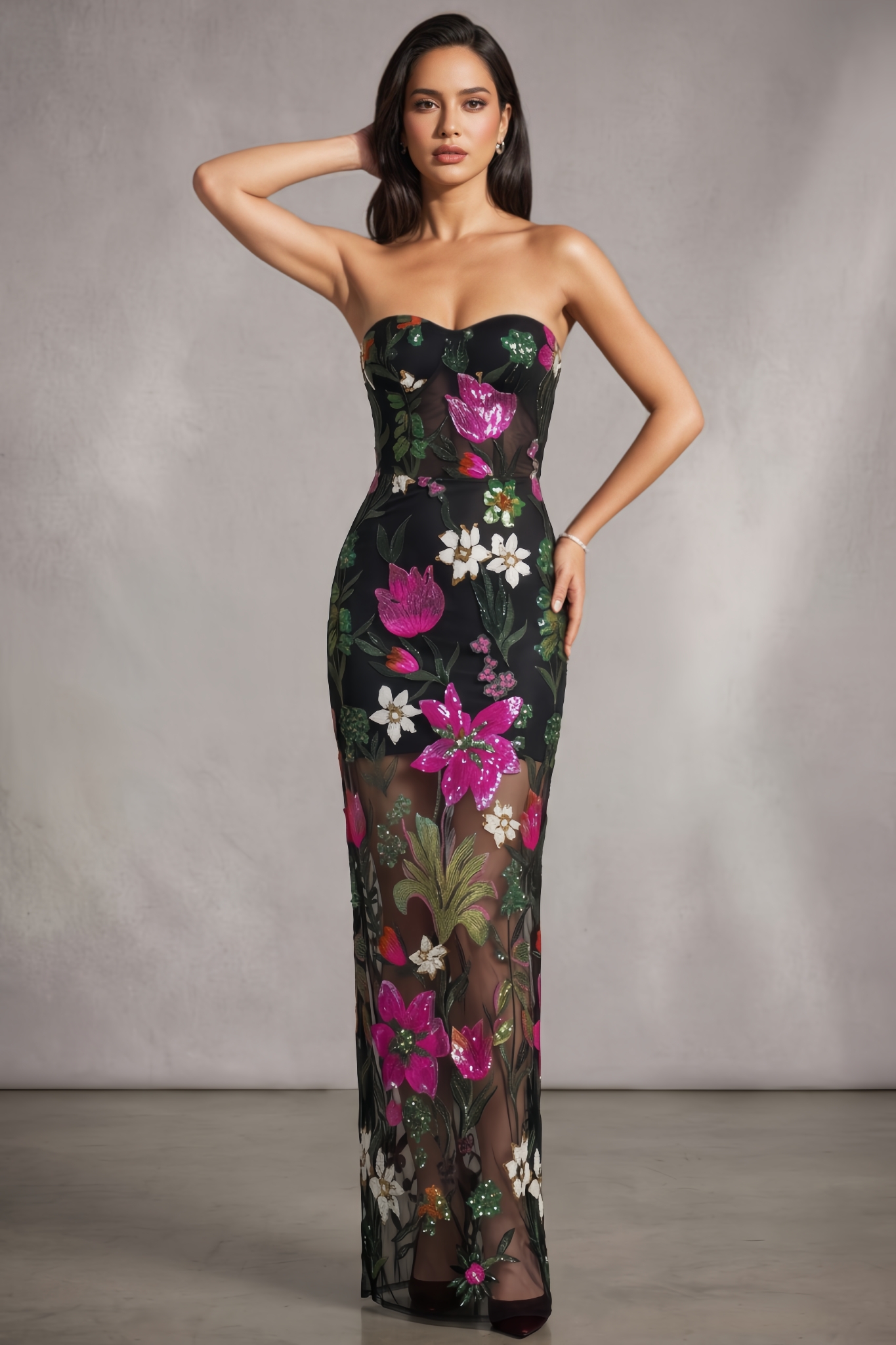 Bronwen Black Strapless Sequin Maxi Dress