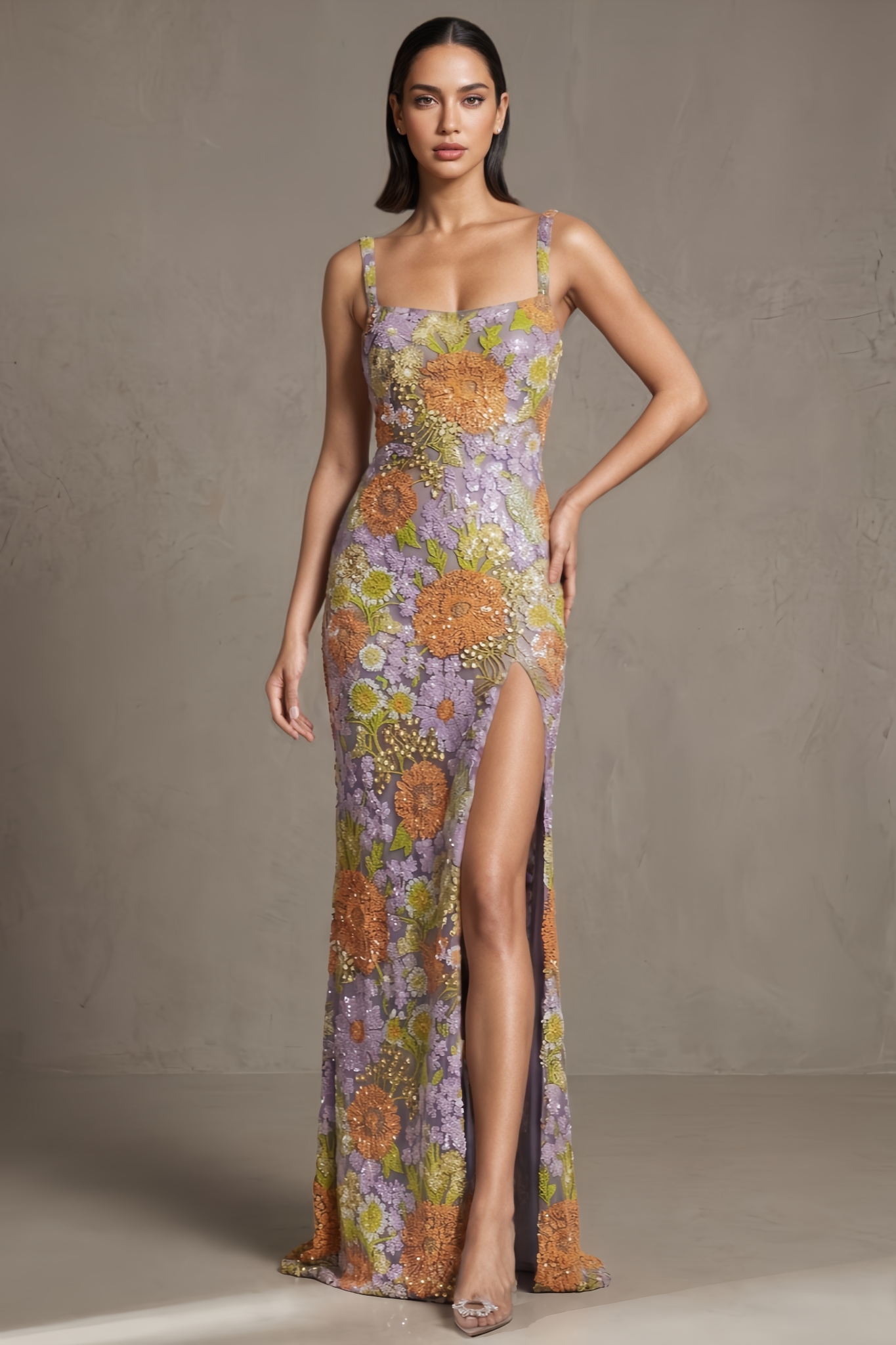 Eamery Sleeveless Floral Sequin Maxi Dress