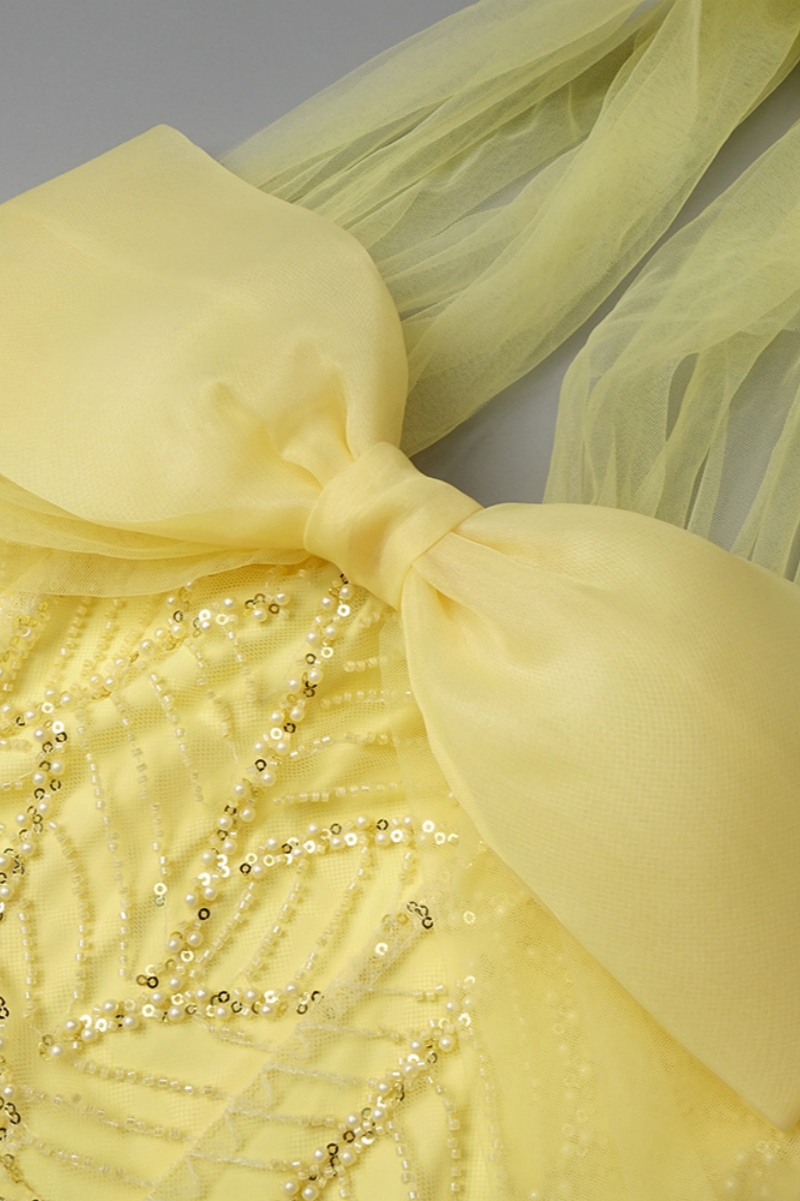 Islay Yellow Sleeveless Bow Maxi Dress