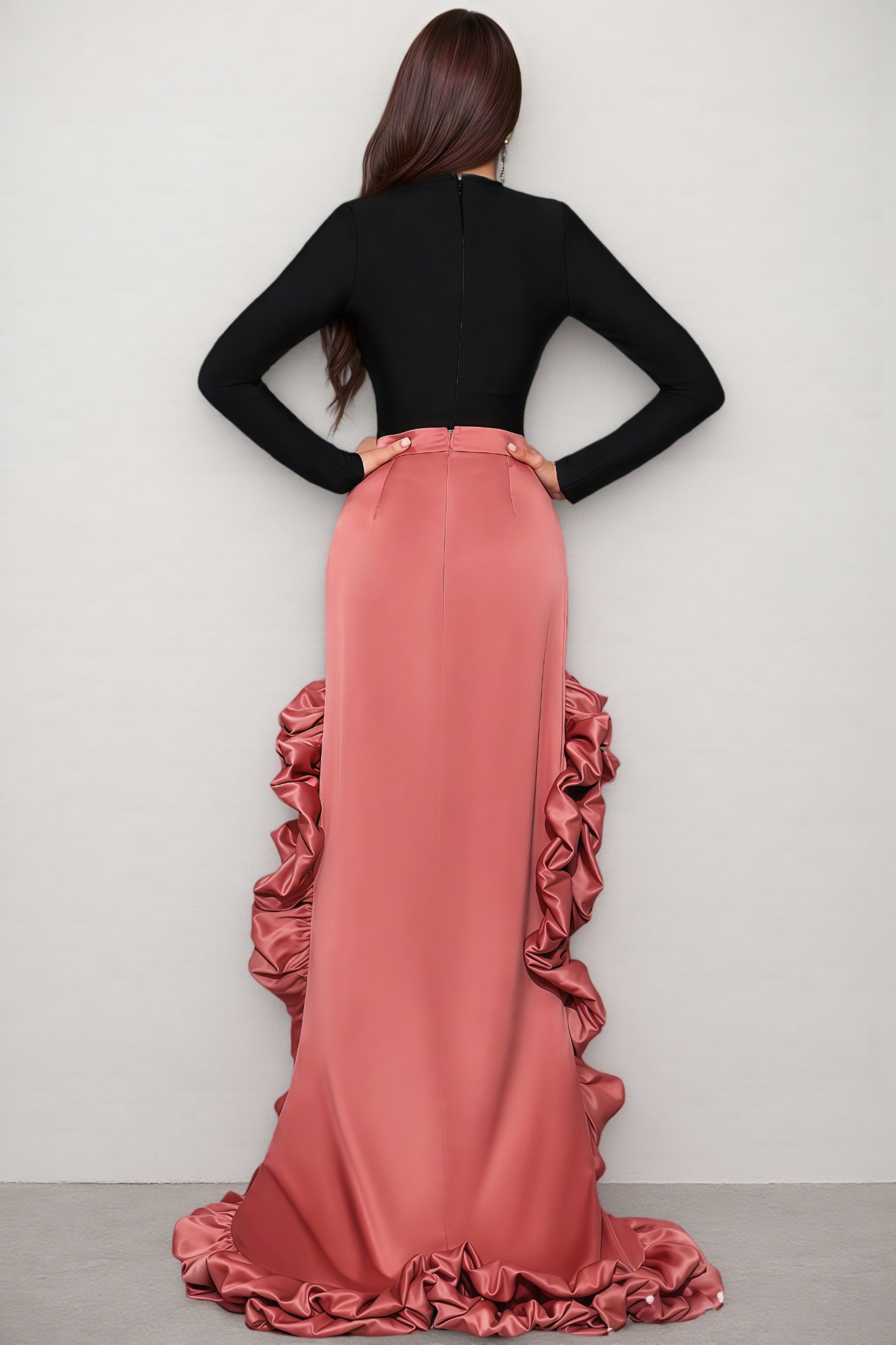 Yevan Long Sleeve Ruffled Bandage Maxi Dress Set