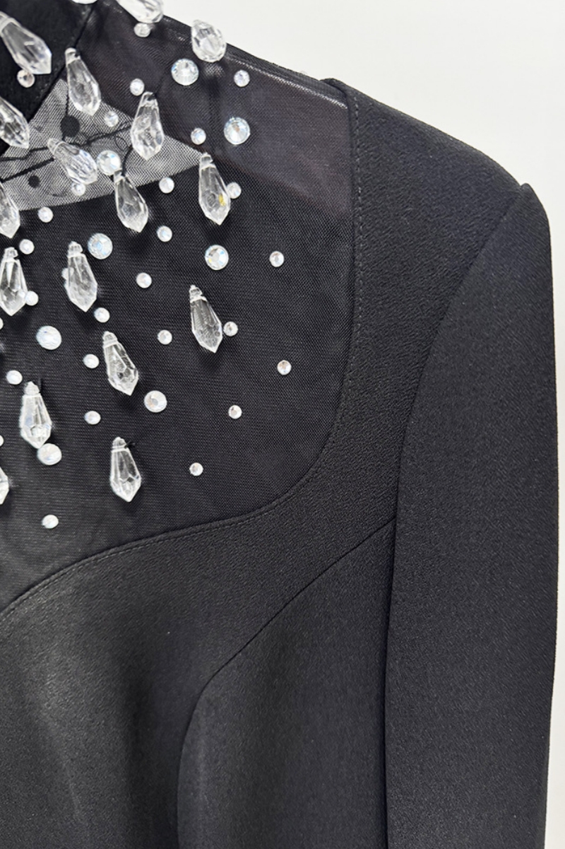 Umeko Black Diamond Studded Long Sleeve Maxi Dress
