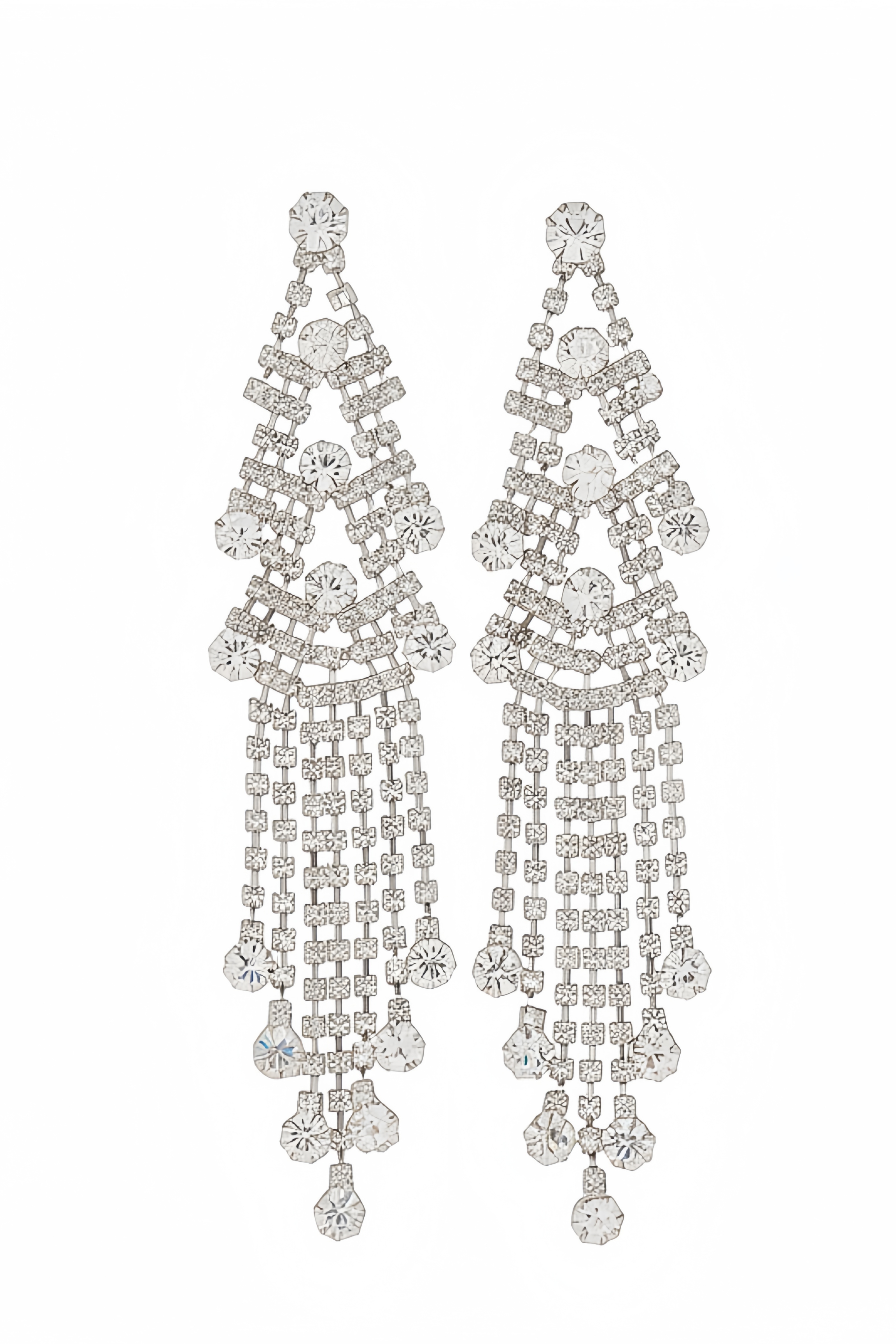 Evyeln Diamond Studded Geometric Fringe Earrings