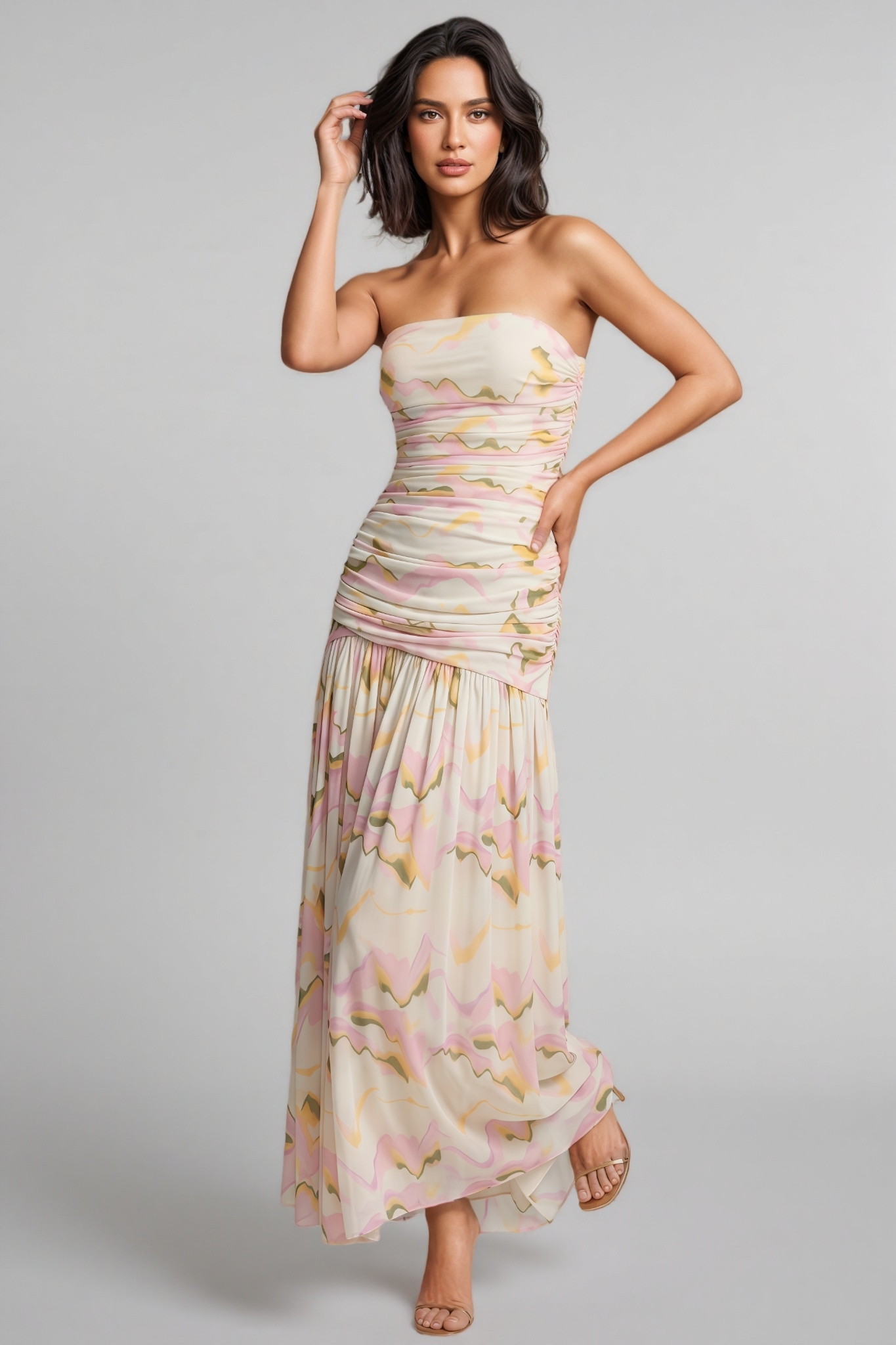 Flspath Strapless Draped Maxi Dress