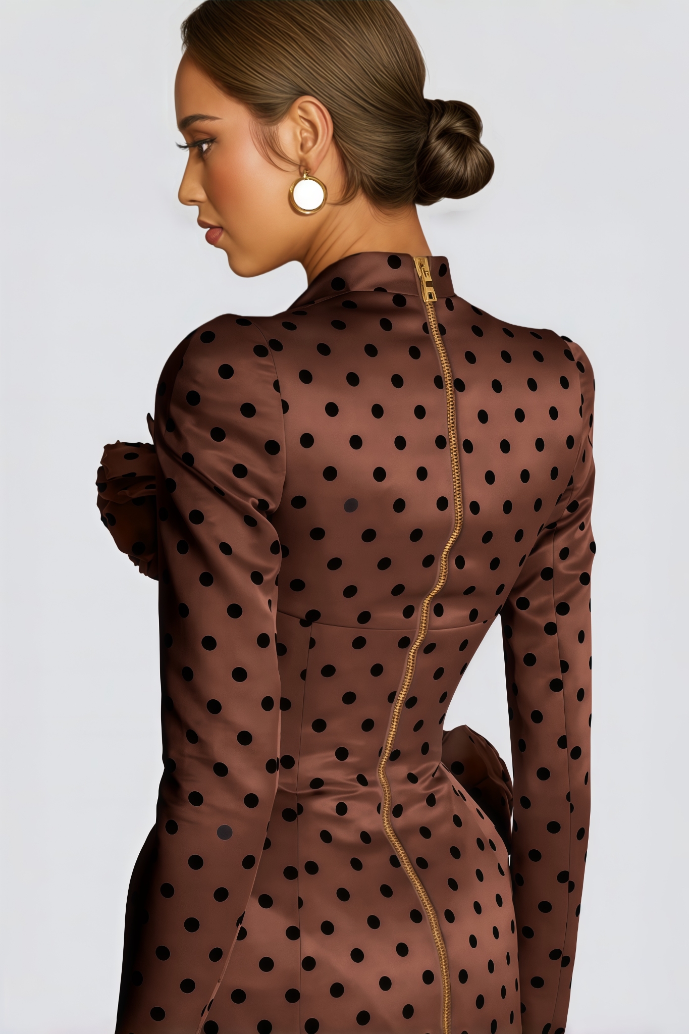 Jorvdg Brown Polka Dot 3D Floral Mini Dress