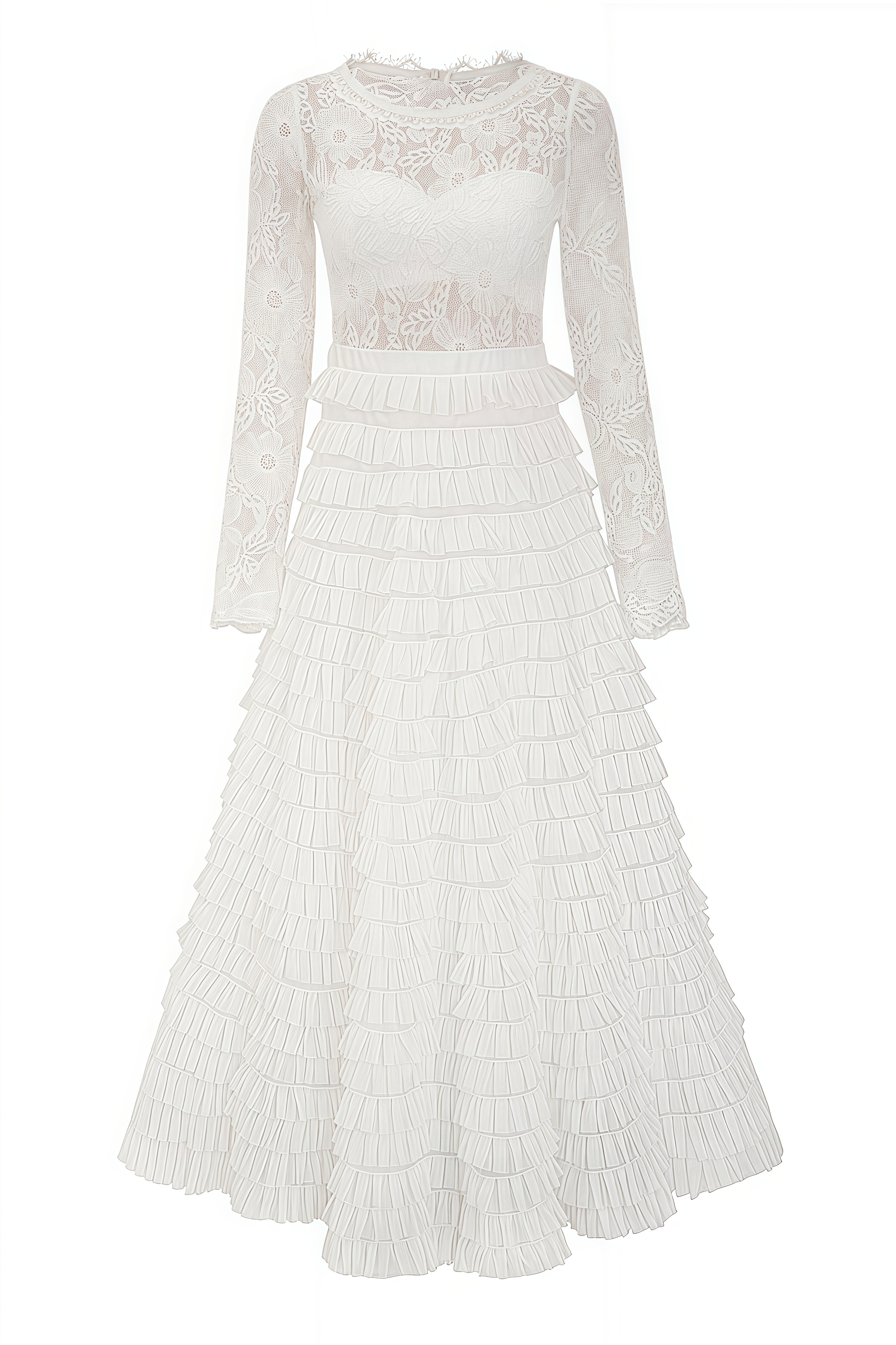 Yuio White Hollow Lace A-line Maxi Dress