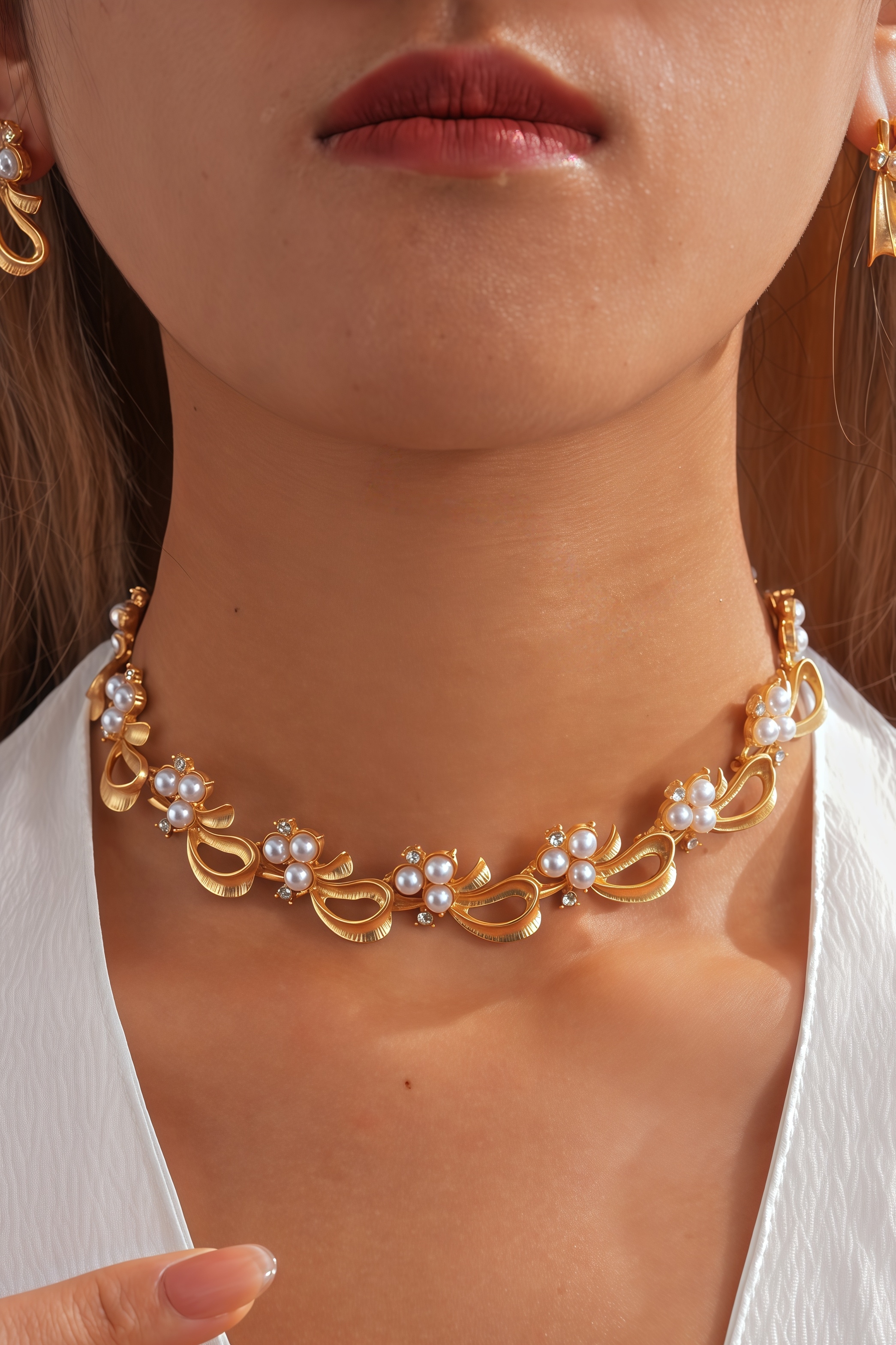 Calceby Pearl Bow Earrings Necklaces