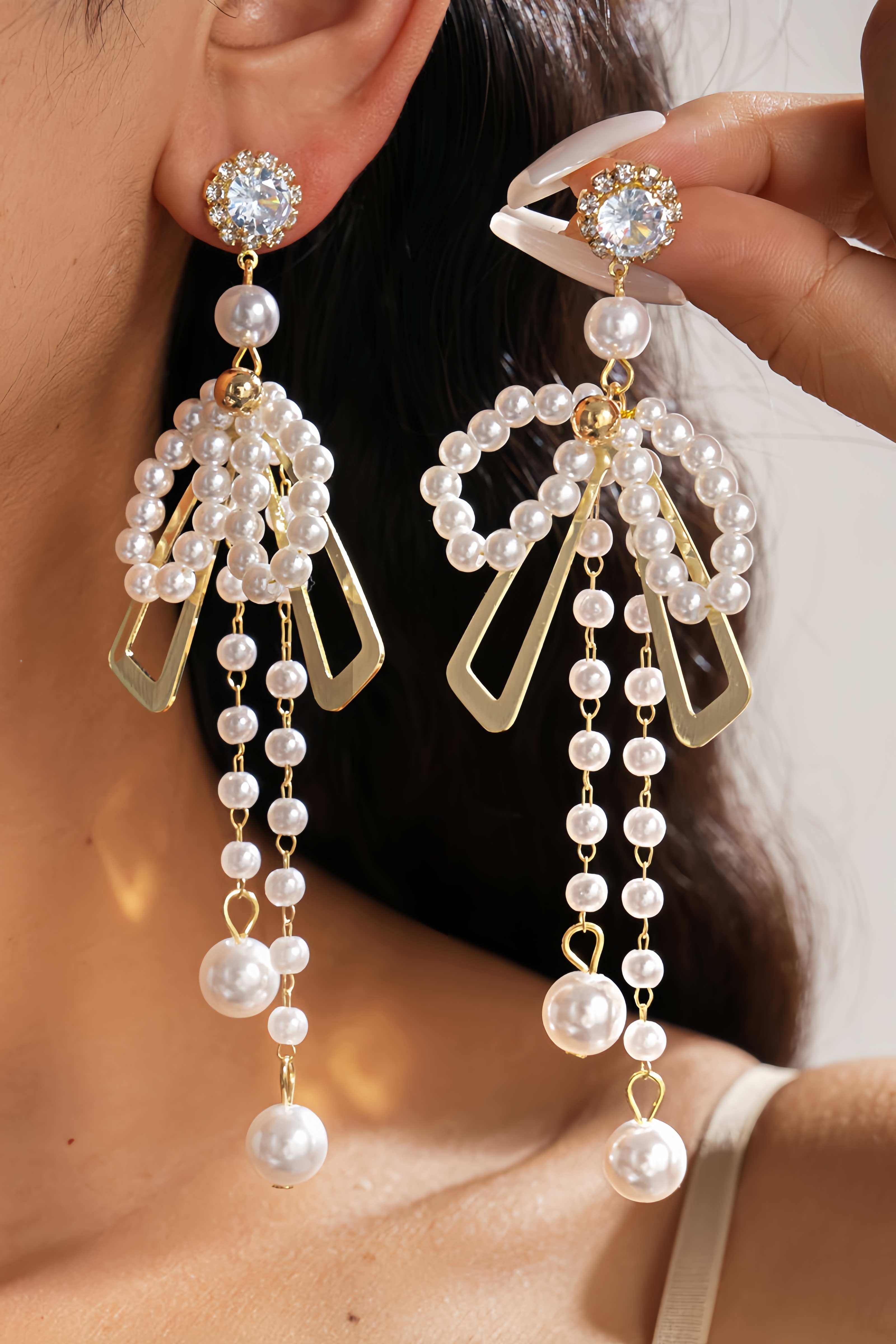 Danyie Pearl Bow Fringe Earrings
