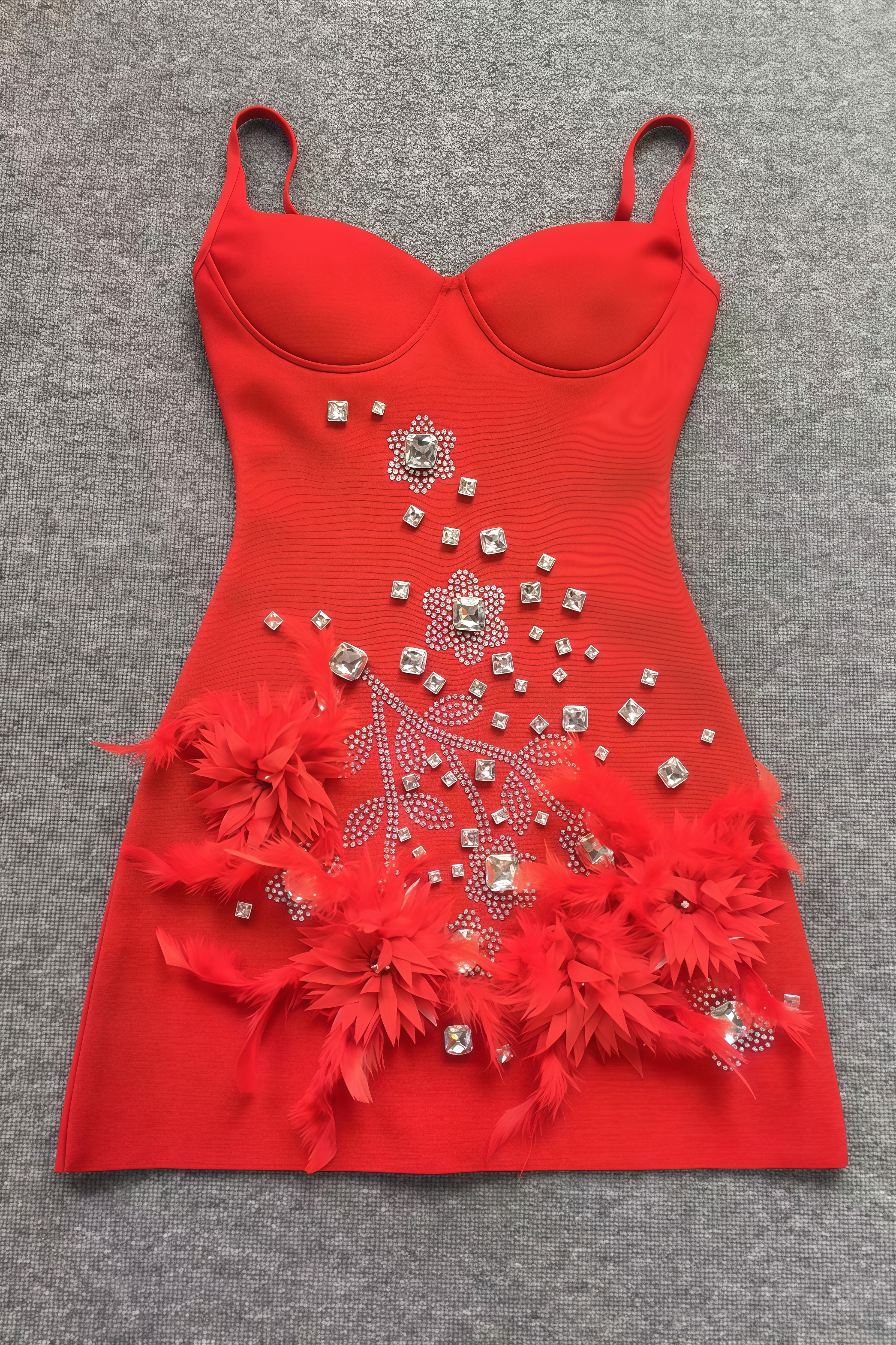 Strelia Red Feather Sequin Bandage Mini Dress