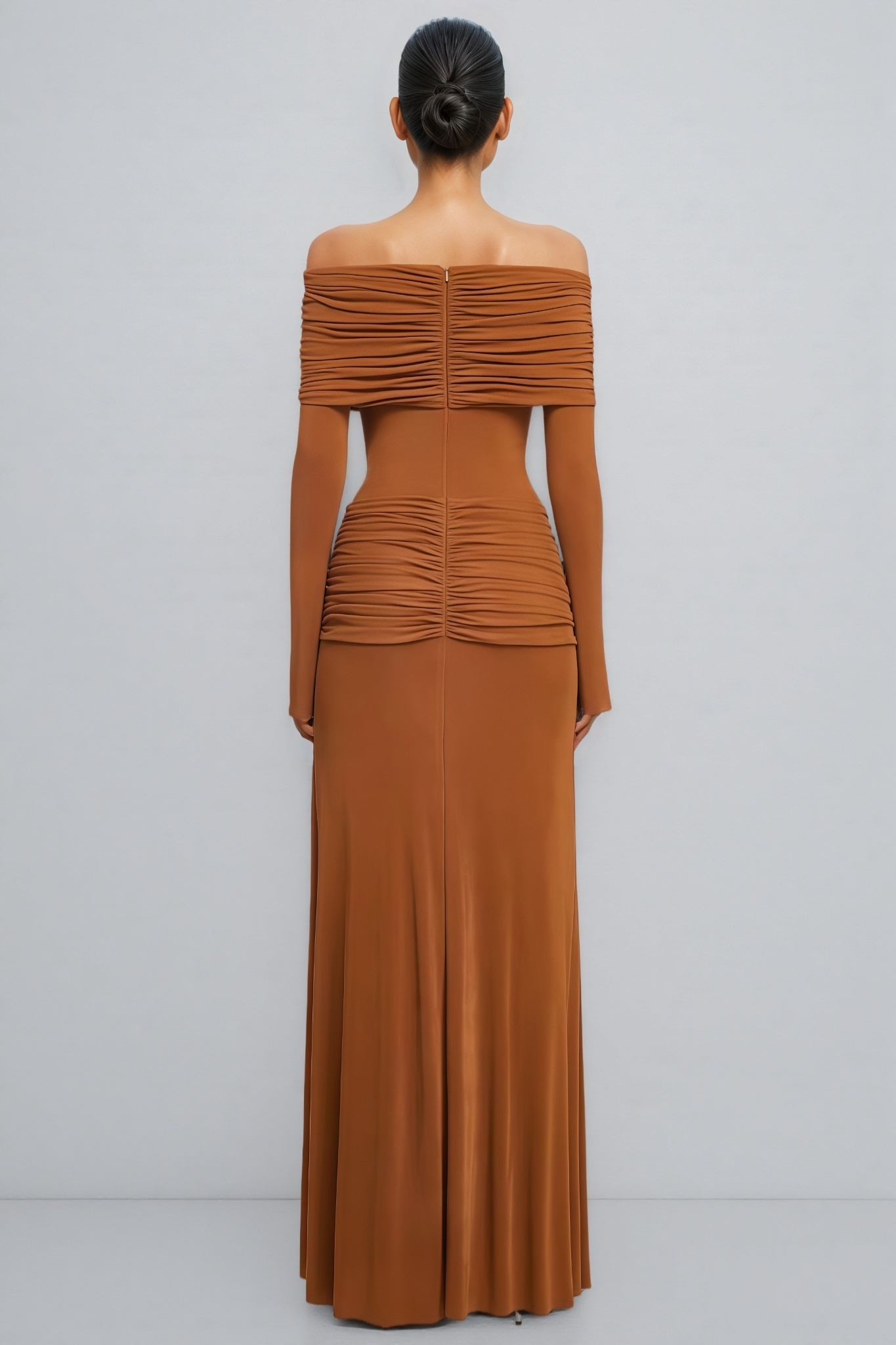 Davore Orange Knit Long Sleeve Pleated Maxi Dress