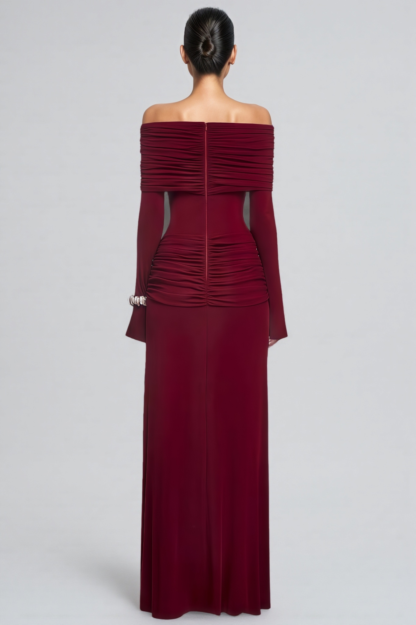 Calenly Red Knit Long Sleeve Pleated Maxi Dress