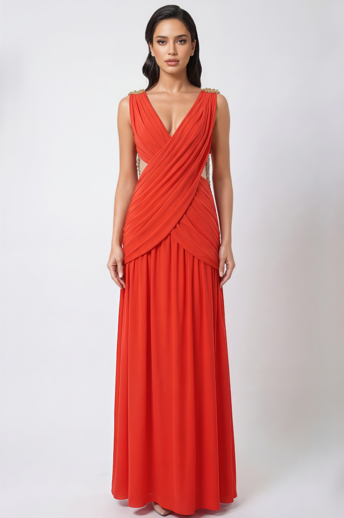 Ervxy Red Sleeveless Cut Out Maxi Dress