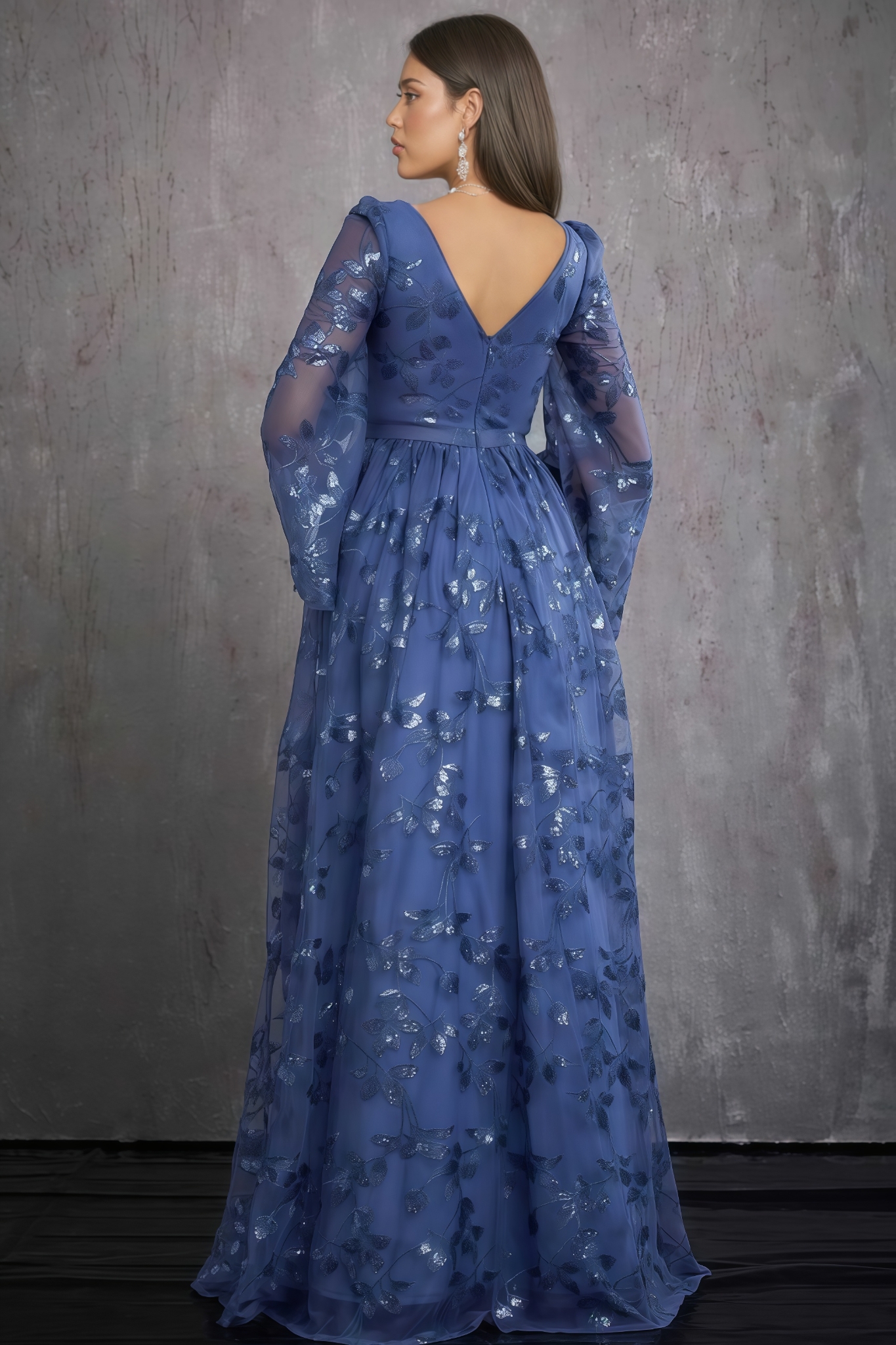 Verisrd Blue Sequined Long Sleeve Maxi Dress