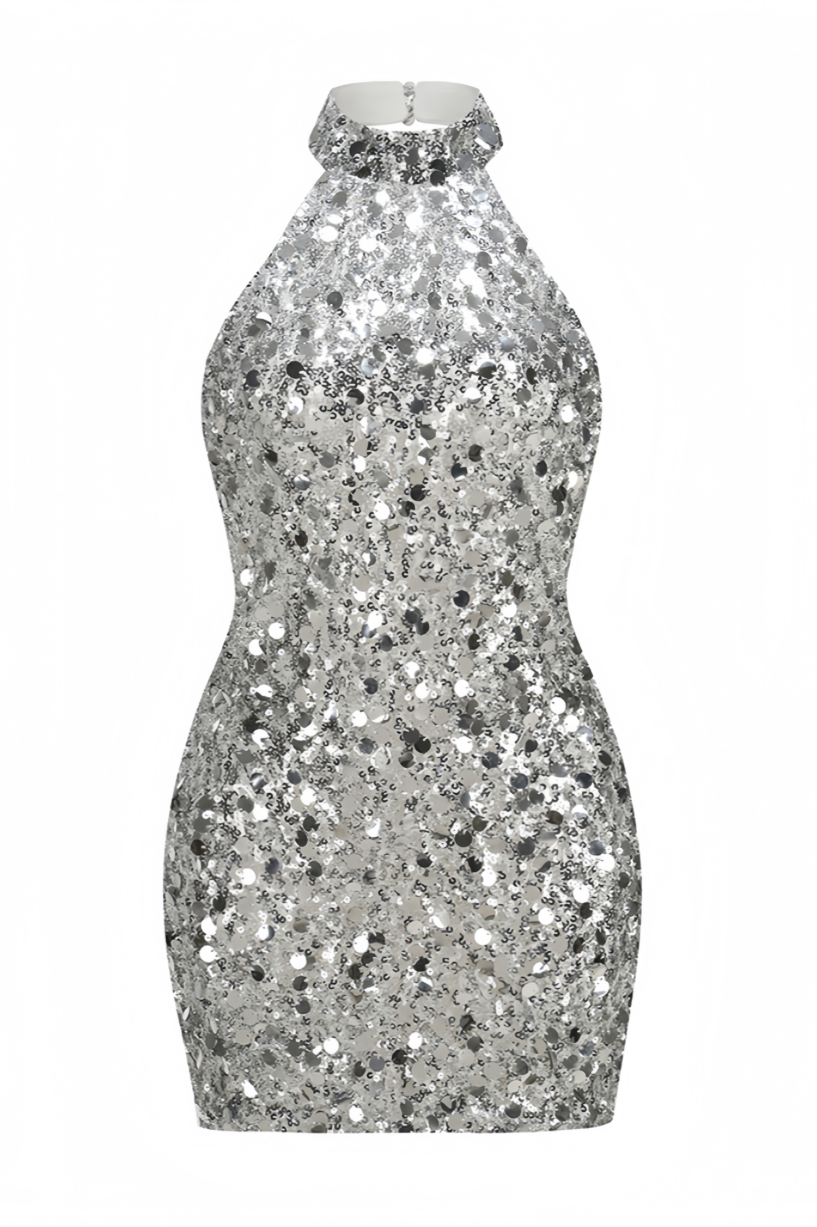 Feif Silver Halter Neck Sequin Mini Dress