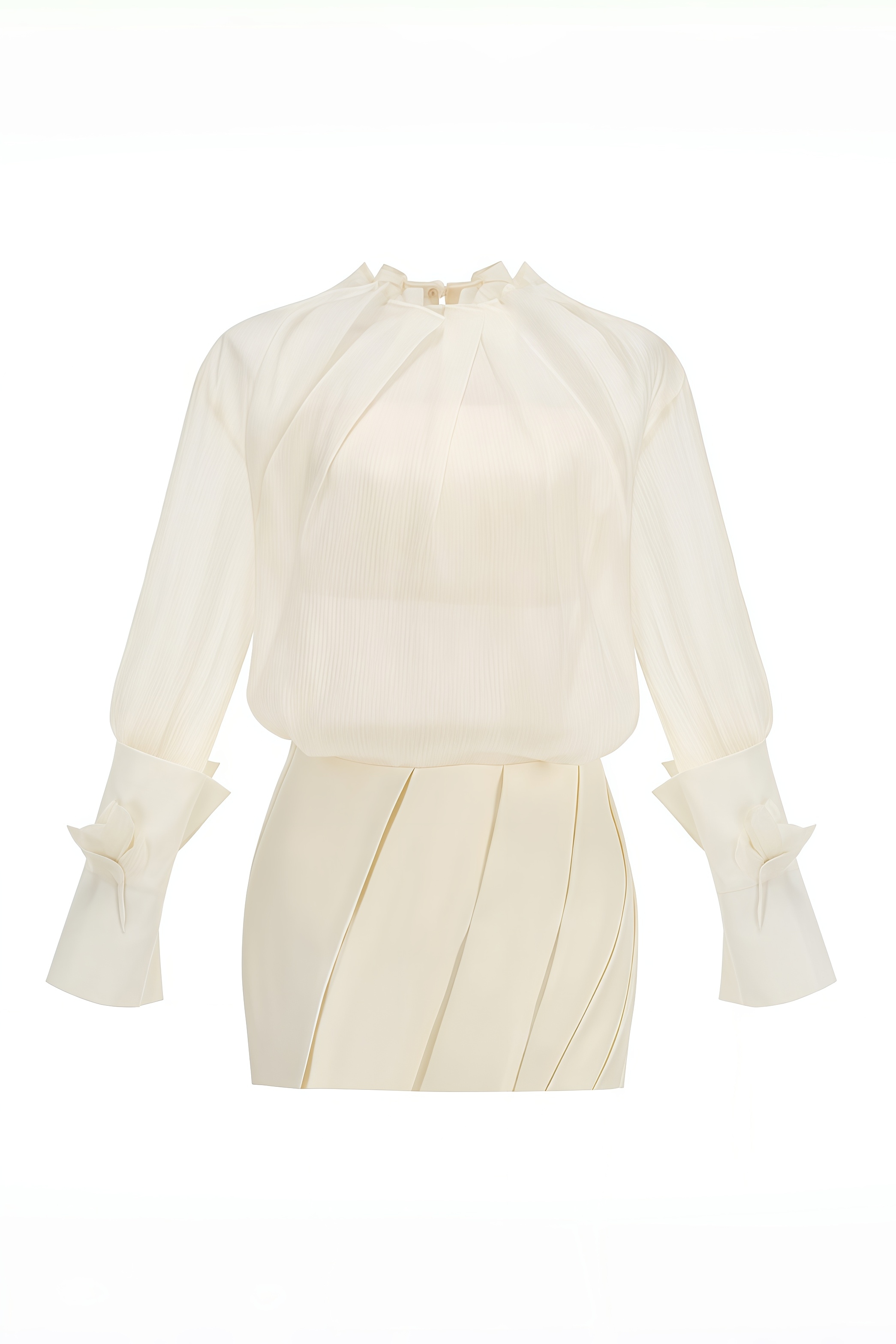 Dessa Beige Long Sleeve Pleated Mini Dress Set
