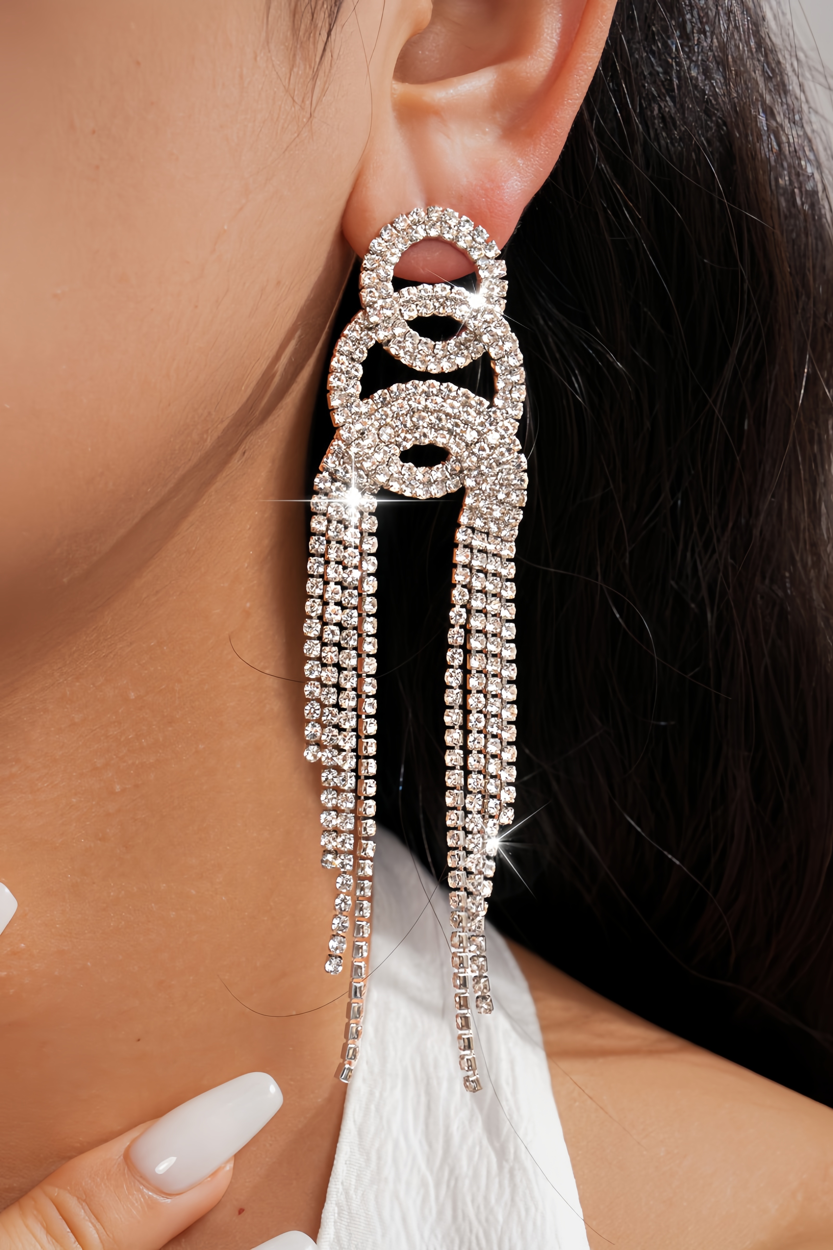 Danty Diamond Studded Round Fringe Earrings