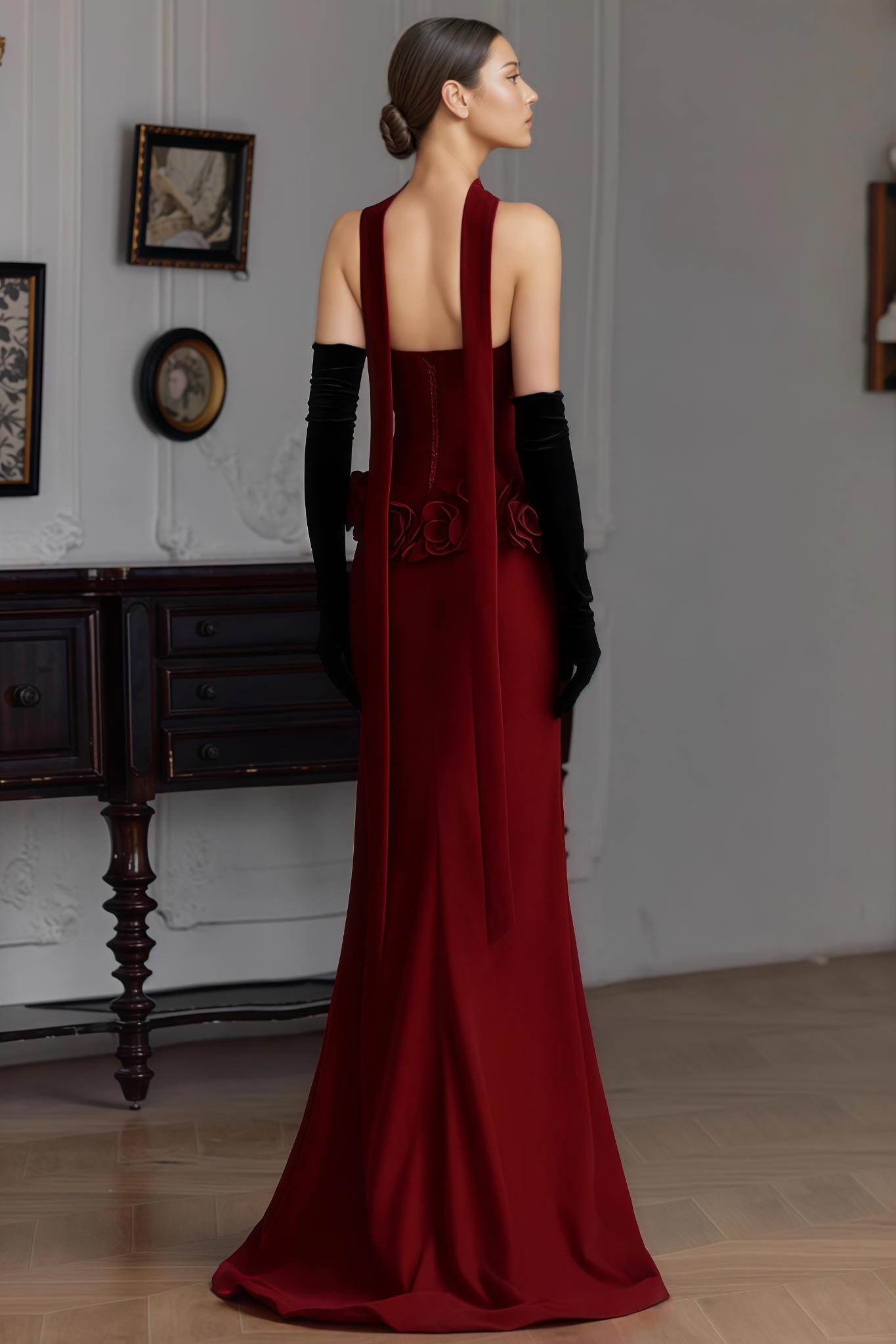 Tania Red 3D Floral Fishtail Maxi Dress