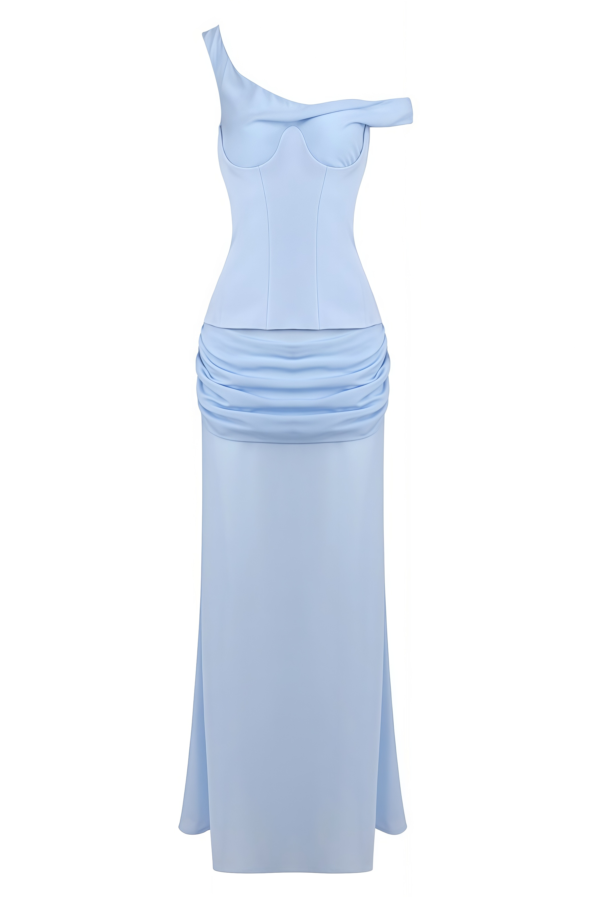 Lzada Blue Off Shoulder Waist Cinched Maxi Dress