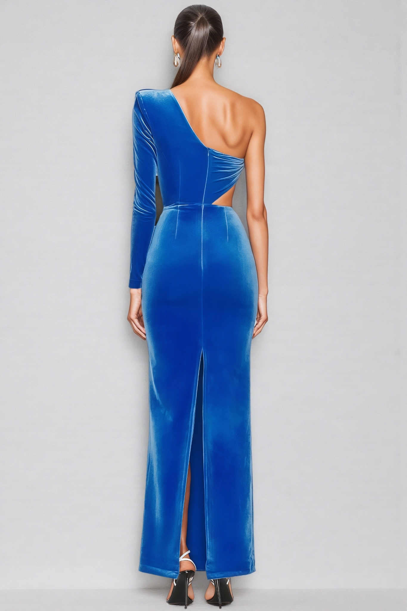 Virglan Slanted Shoulder Split Maxi Dress