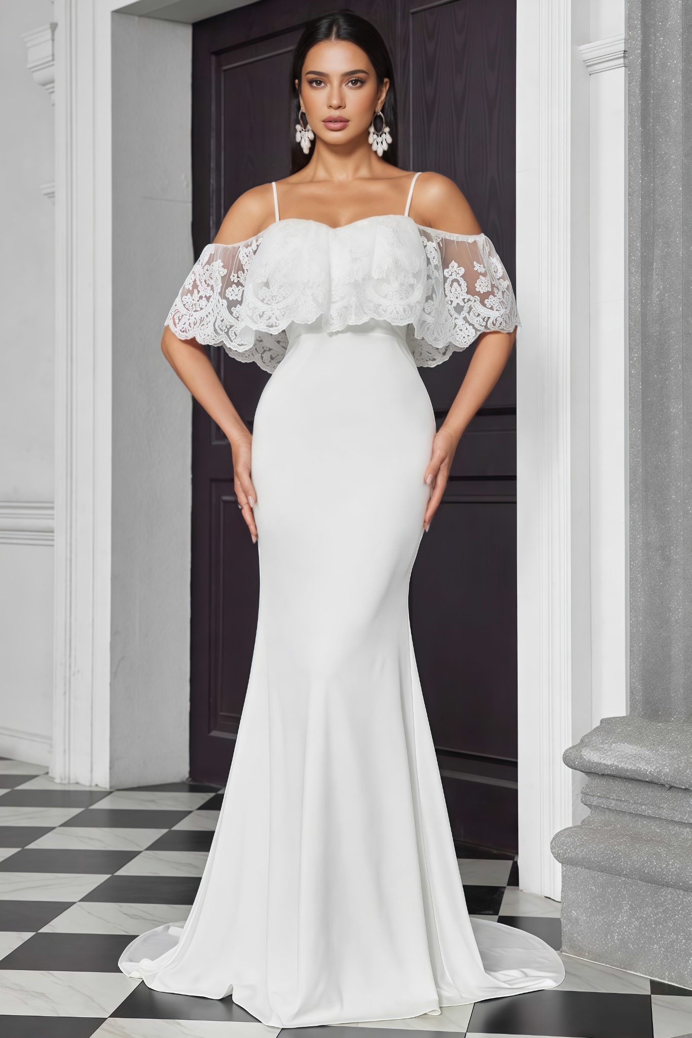 Emvitly White Halter Mermaid Maxi Dress