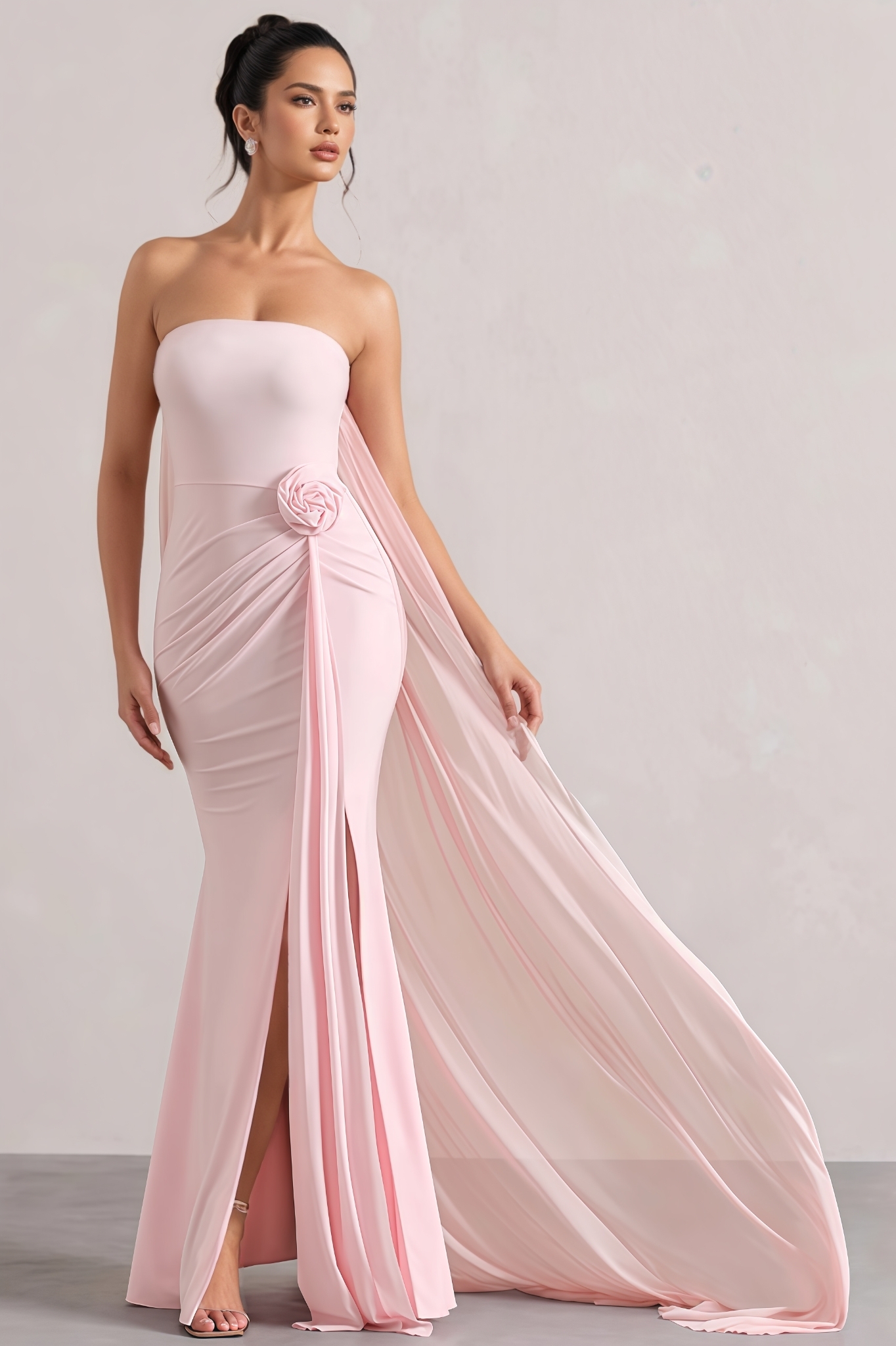Harley Pink Strapless 3D Floral Slit Maxi Dress