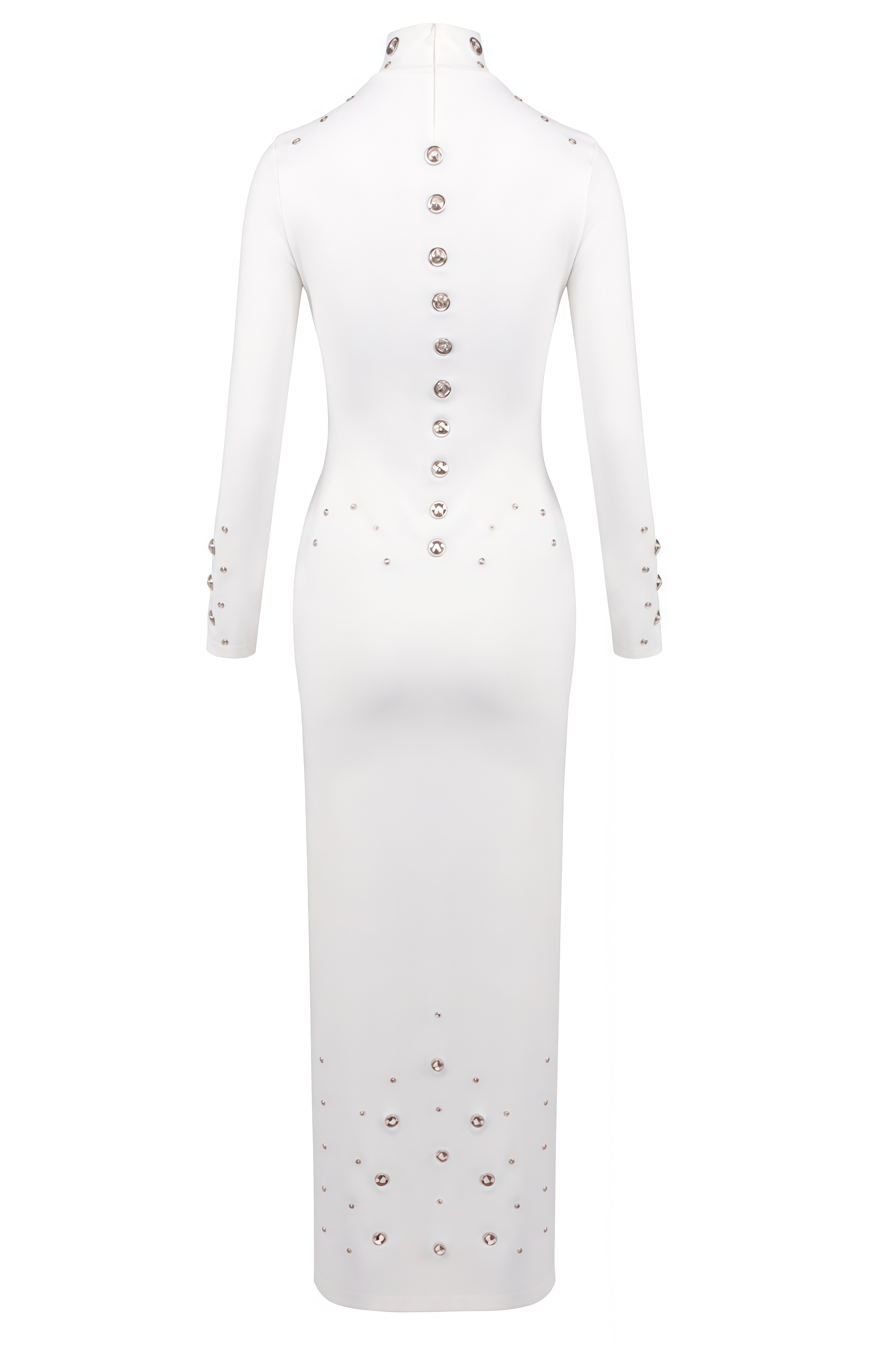 Nude White Studded Cutout Maxi Dress