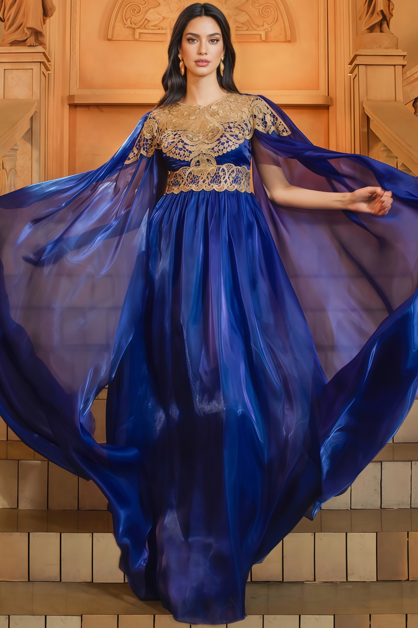 Joren Blue Long Sleeve Round Neck Maxi Dress