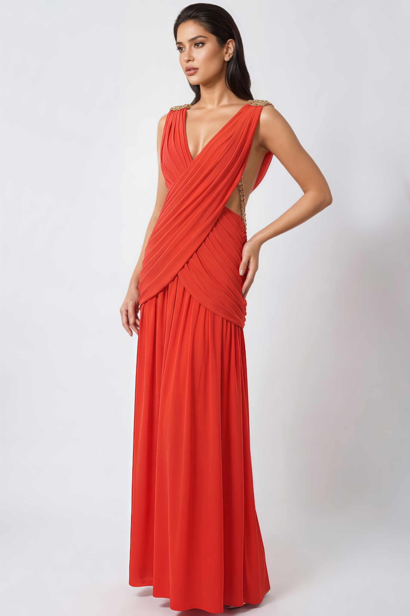 Ervxy Red Sleeveless Cut Out Maxi Dress