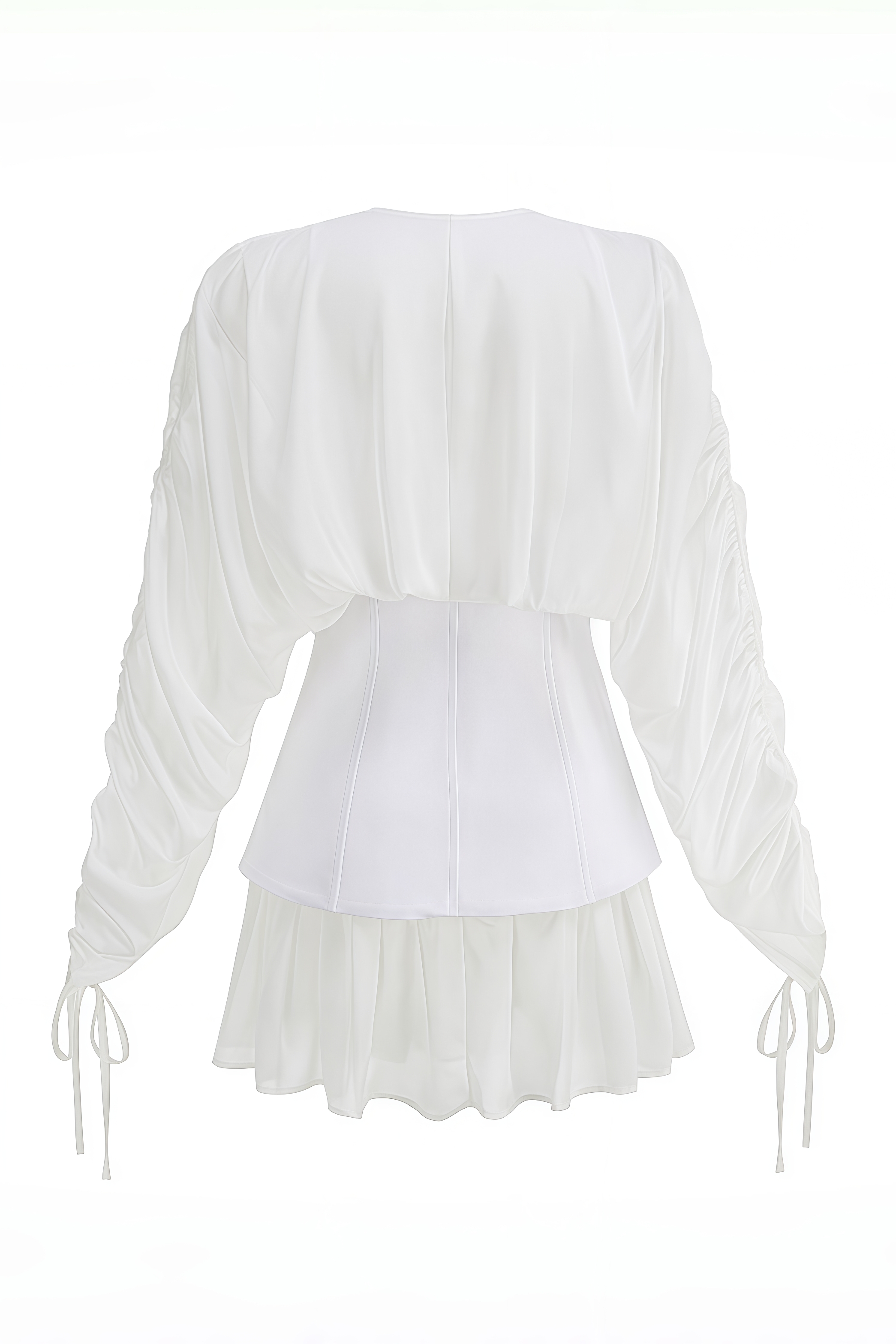 Hovrt White Long Sleeve Ruched Mini Dress