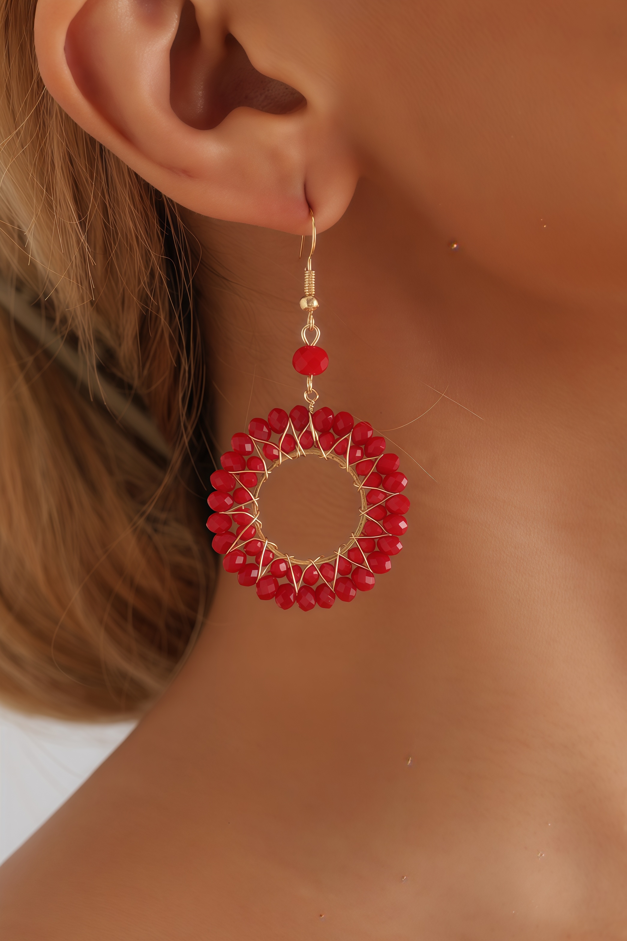 Juno Red Crystal Woven Earrings