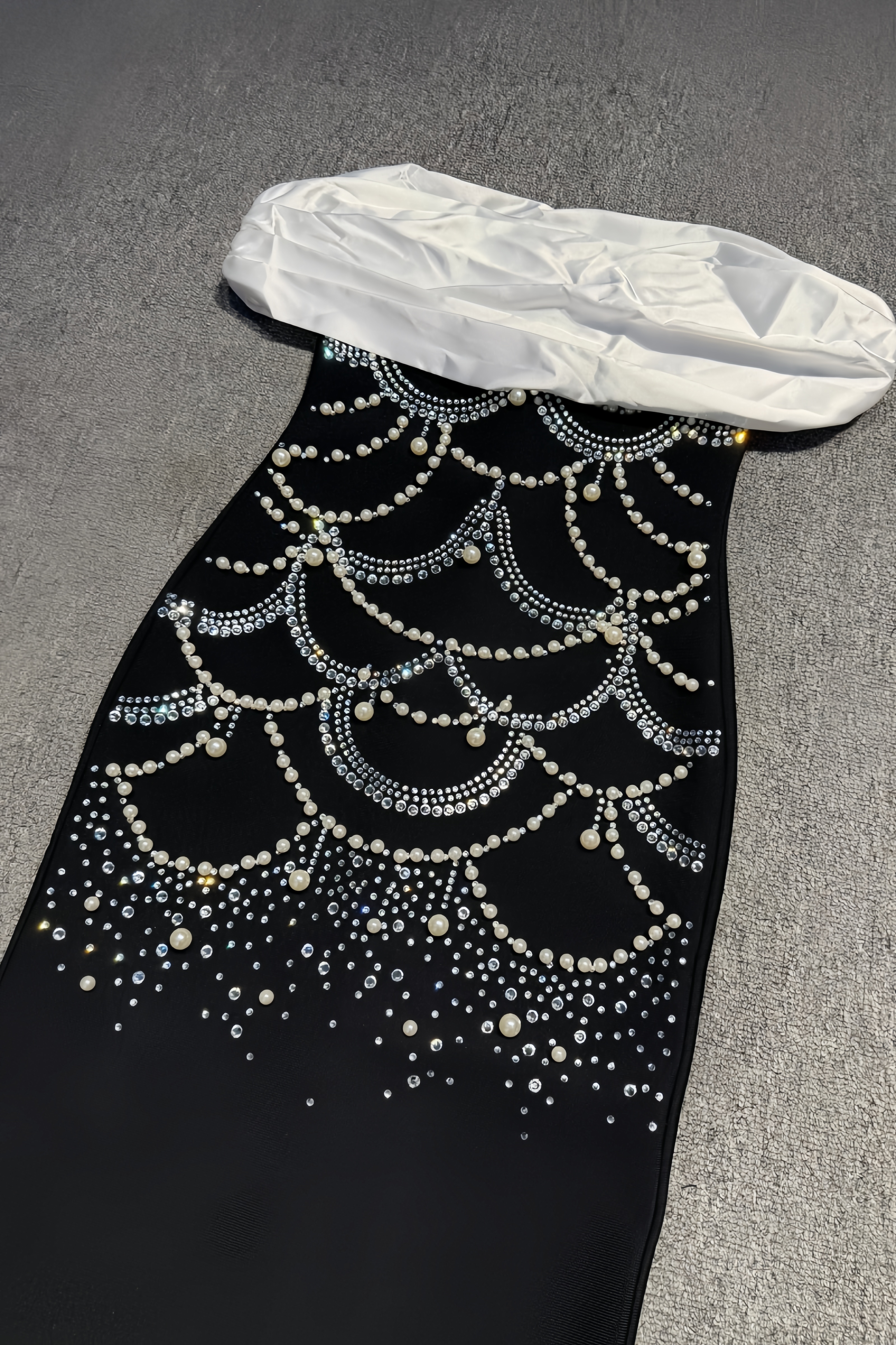 Quillp Black Off Shoulder Rhinestone Bandage Midi Dress