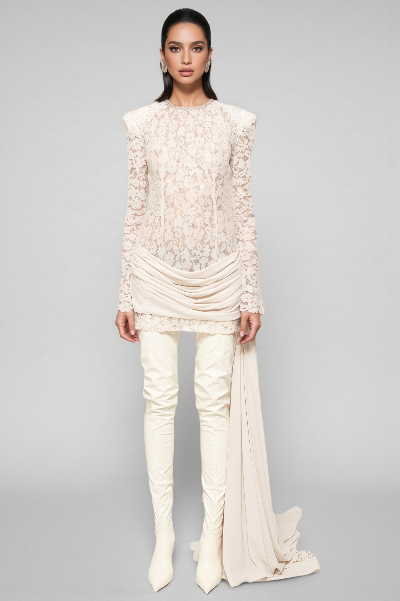 Vilina Long Sleeve Lace Rhinestone Mini Dress