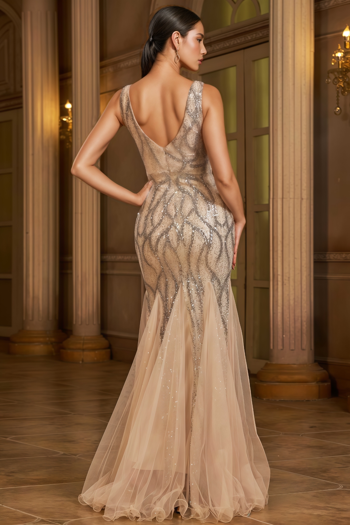 Veerle Sleeveless Sequined Mesh Maxi Dress