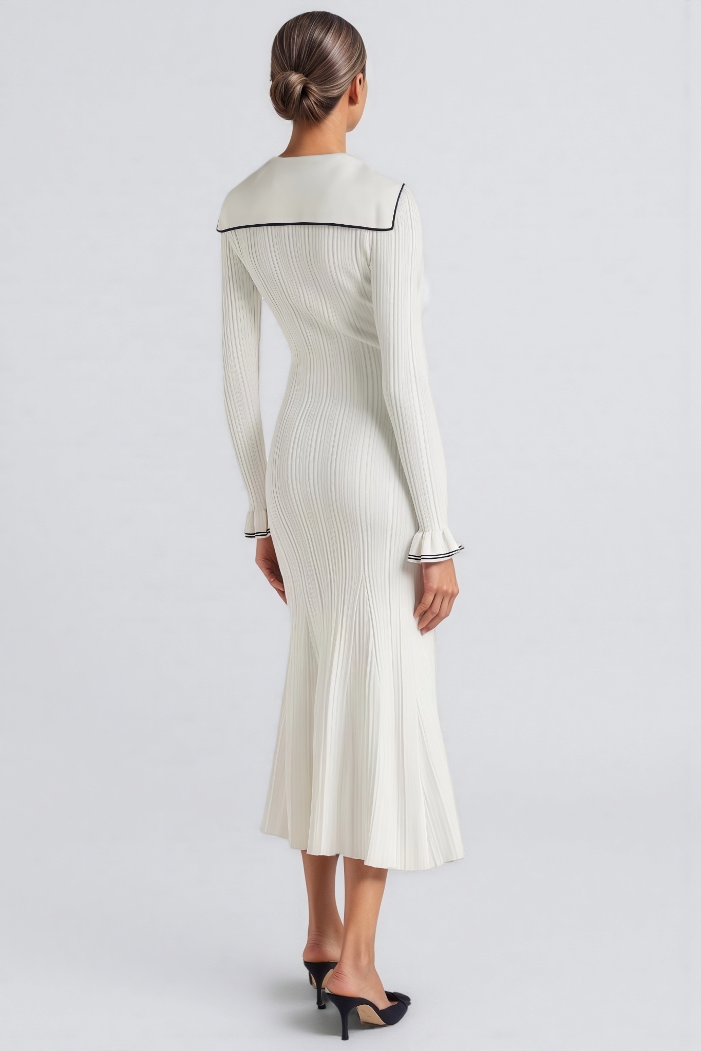 Joy White Ruffled Sleeve Knit Midi Dress