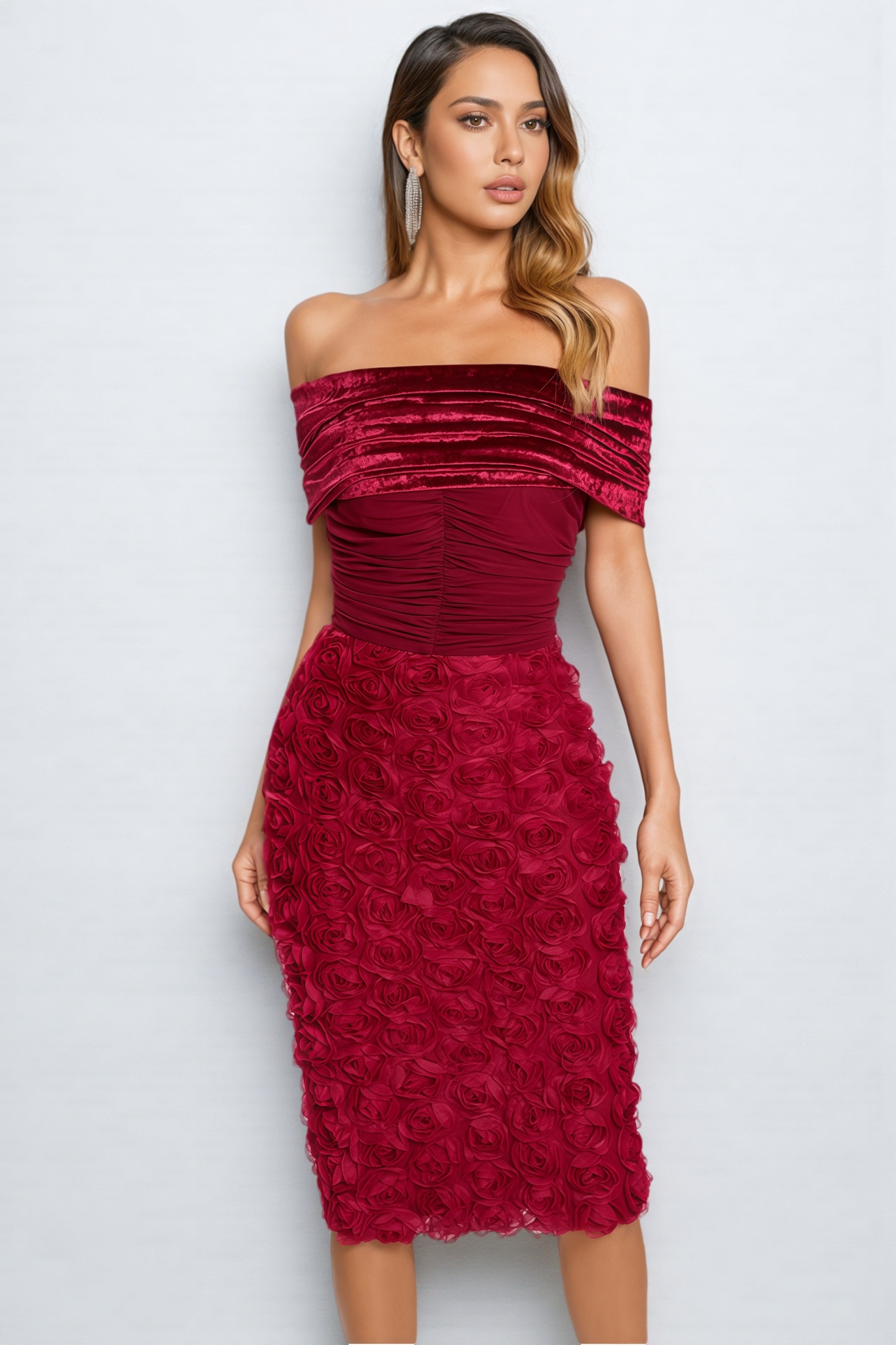 Hale 3D Floral Wrap Midi Dress