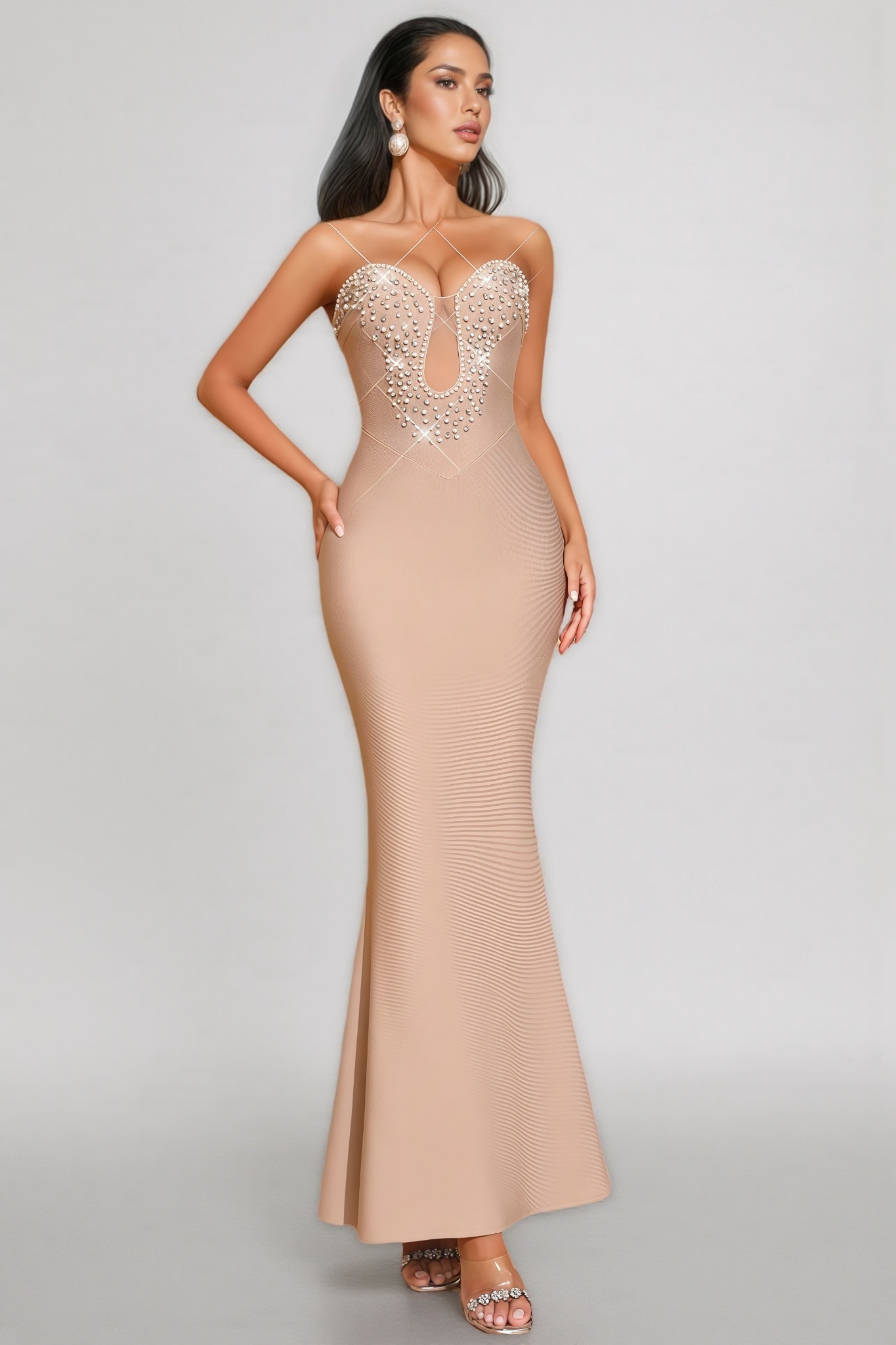 Iuana Sleeveless Beaded Bandage Maxi Dress