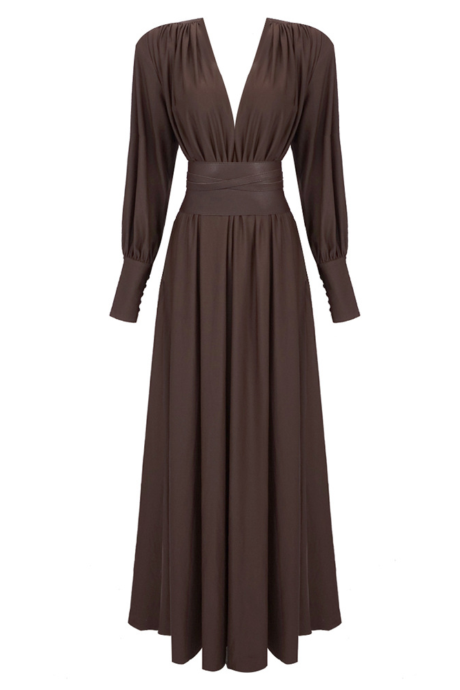Alma Brown Long Sleeve Maxi Dress