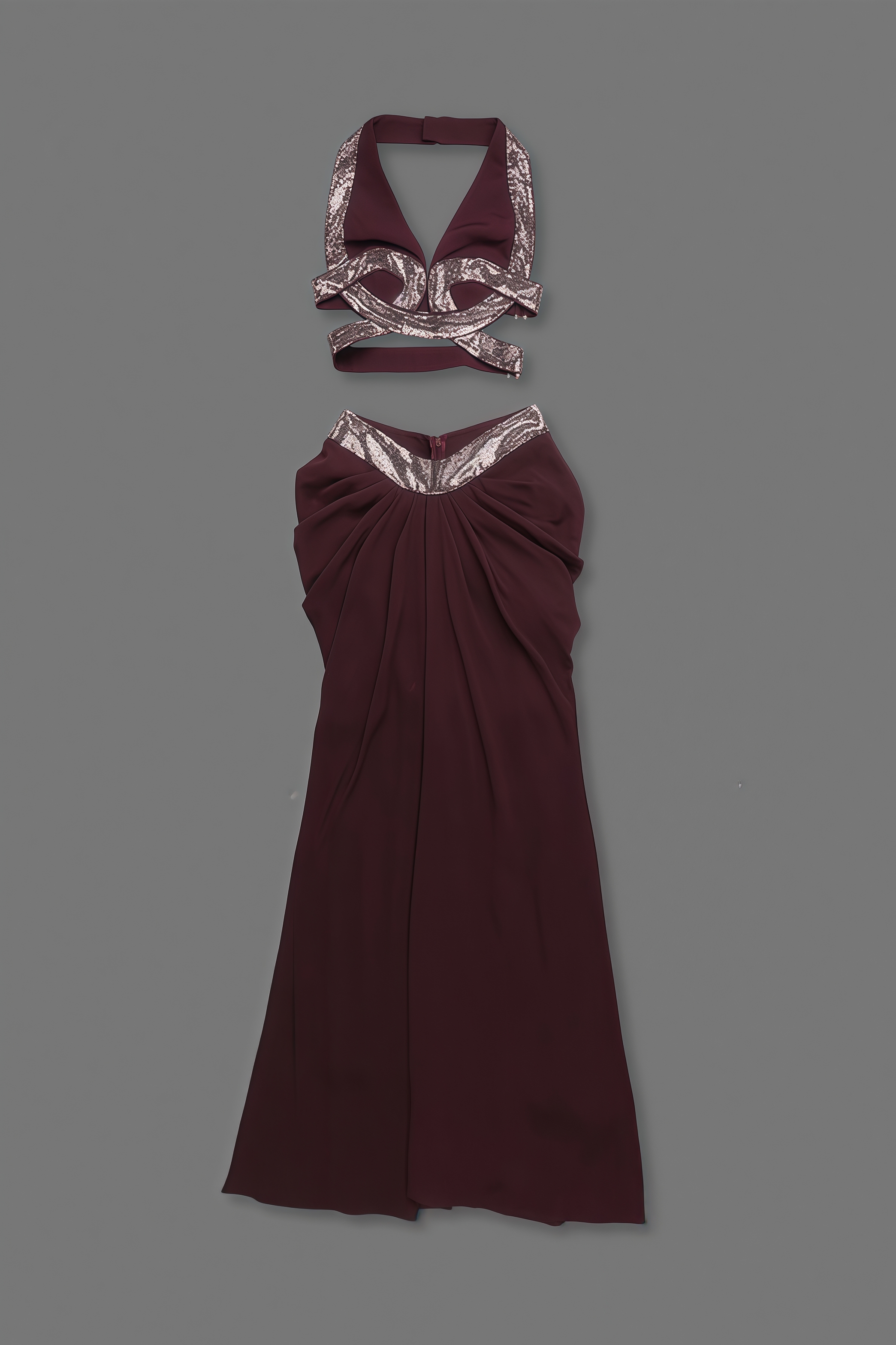 Hbryn Halter Neck Cut Out Maxi Dress Set