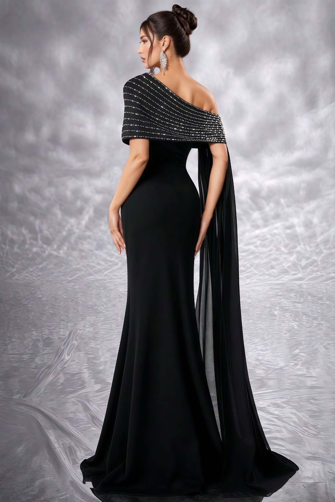 Myrint Black Rhinestone Maxi Dress