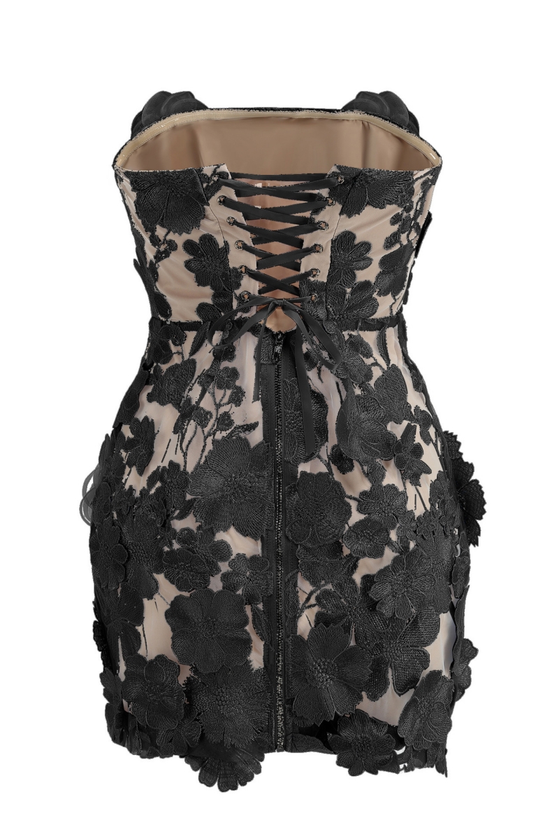 Ezrans Strapless 3D Flower Mini Dress