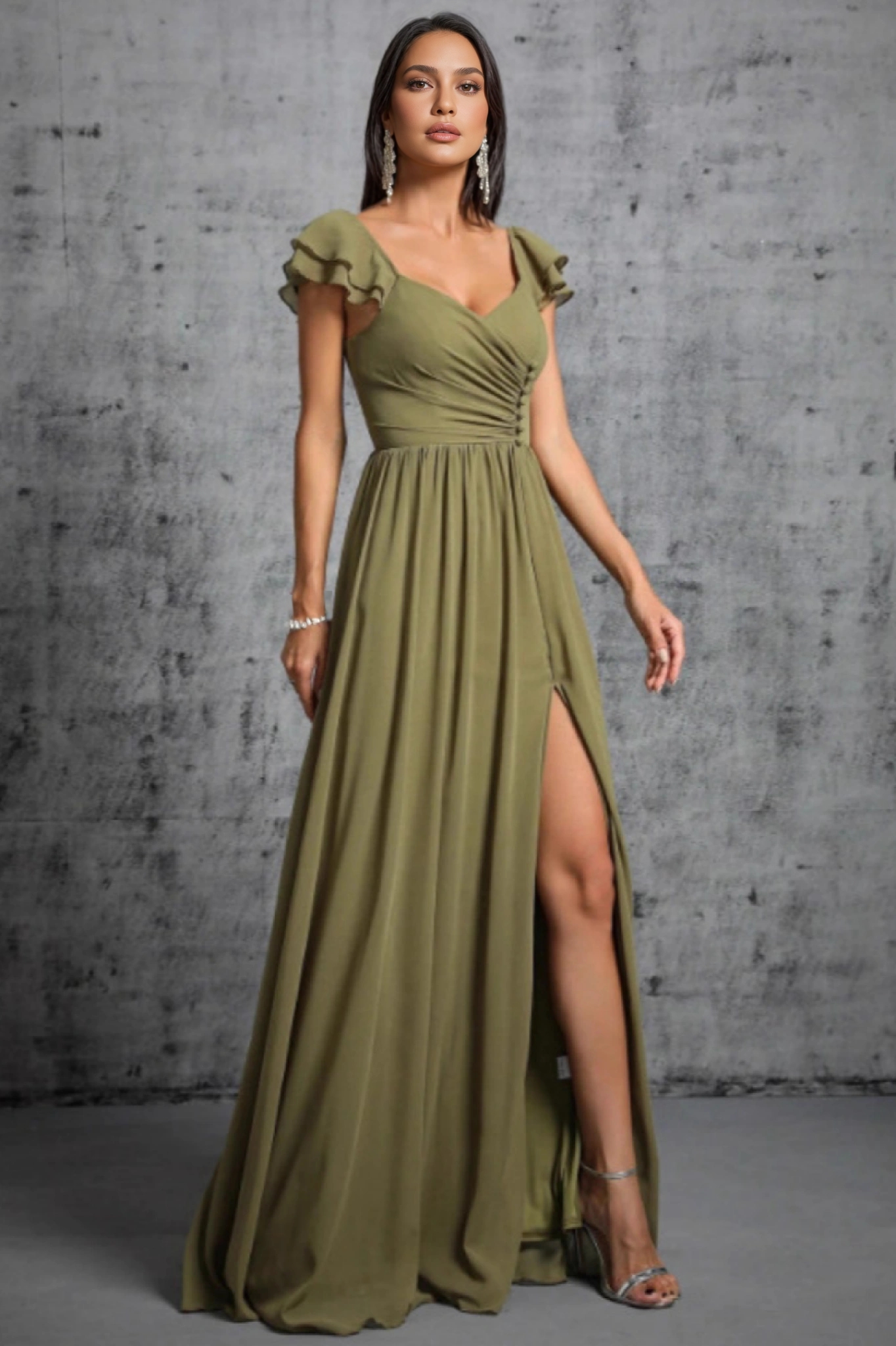 Kendra Green Split Front Tie Front Maxi Dress
