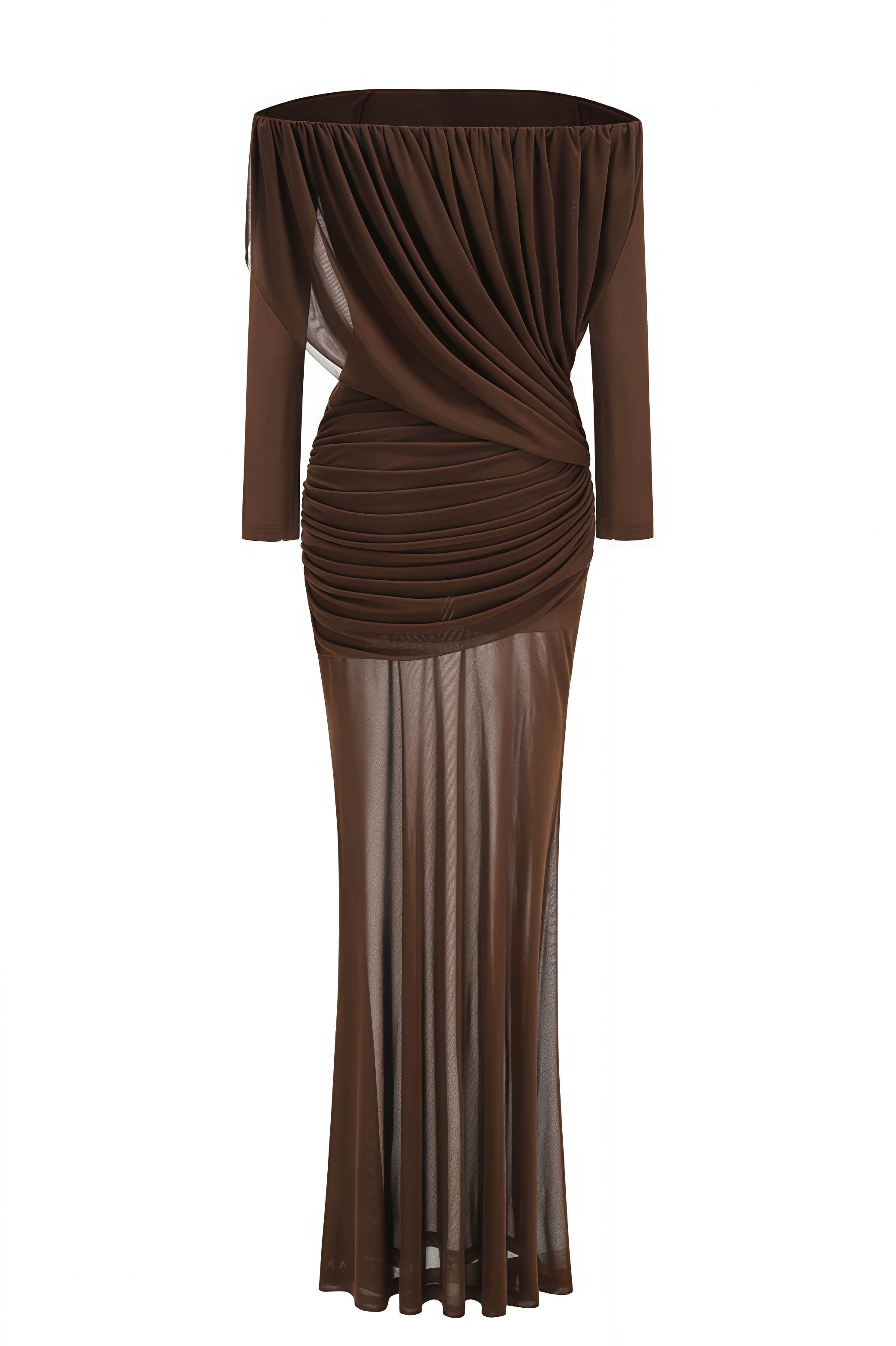 Finlod Off Shoulder Draped Mesh Maxi Dress