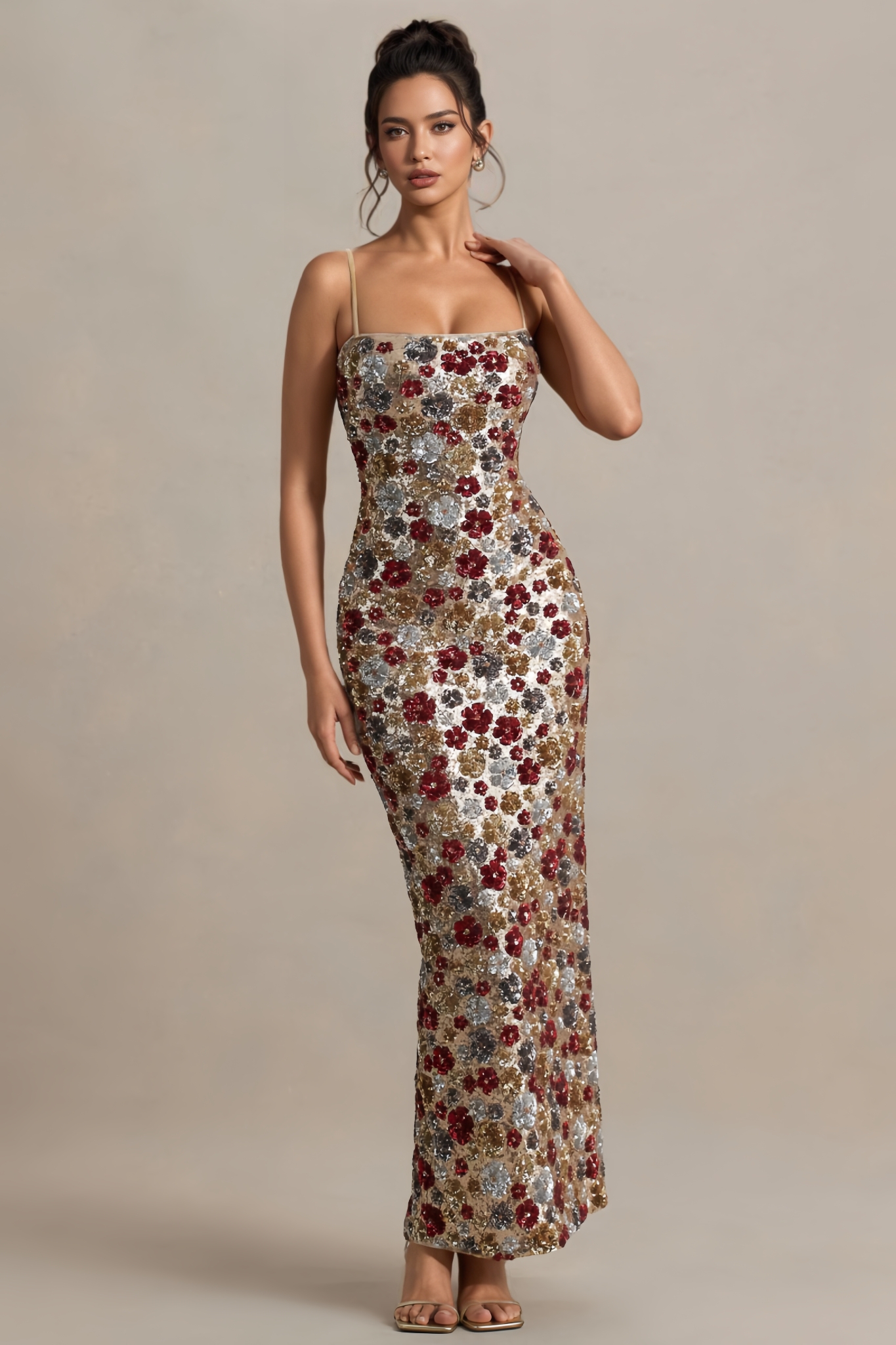 Garenxk  Floral Embellished Sequin Maxi Dress